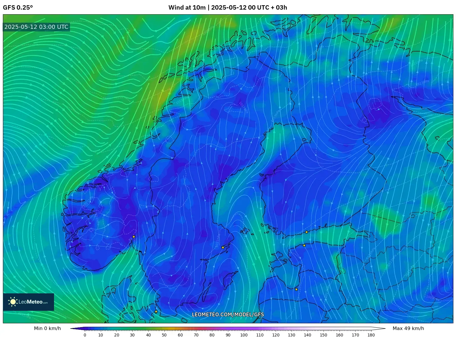 GFS - Scandinavia, Wind at 10m GFS - Scandinavia, Wind at 10m