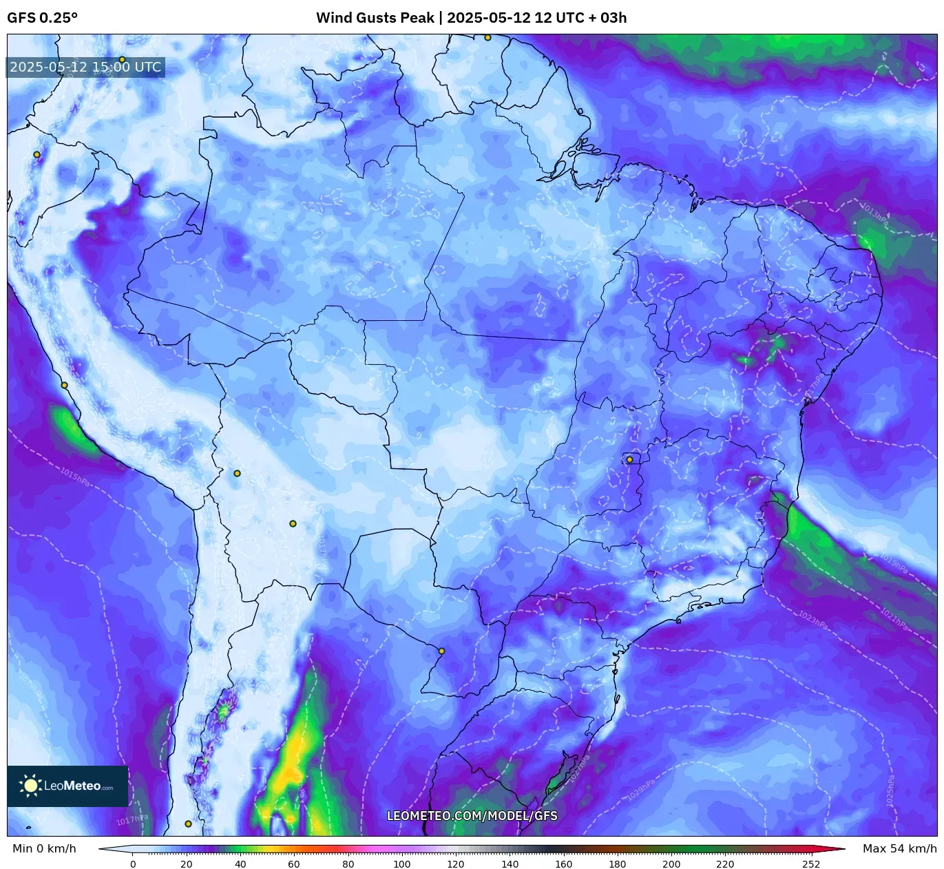 GFS - Brazil, Wind Gusts Peak GFS - Brazil, Wind Gusts Peak