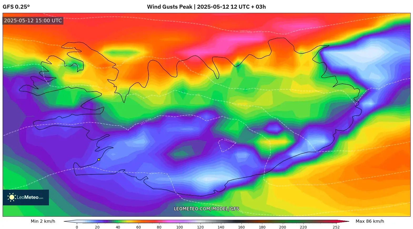 GFS - Iceland, Wind Gusts Peak GFS - Iceland, Wind Gusts Peak