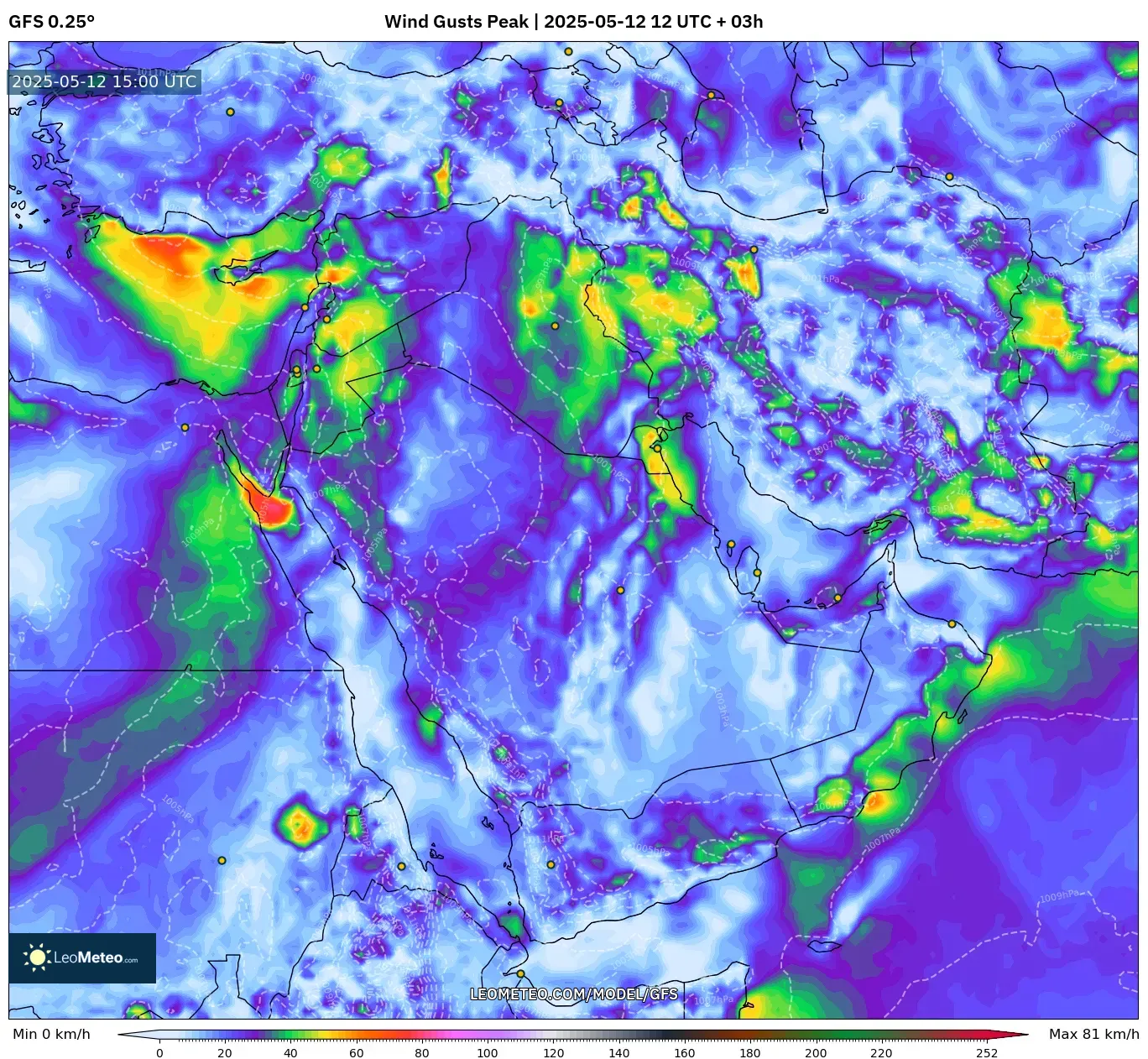 GFS - Middle East, Wind Gusts Peak GFS - Middle East, Wind Gusts Peak