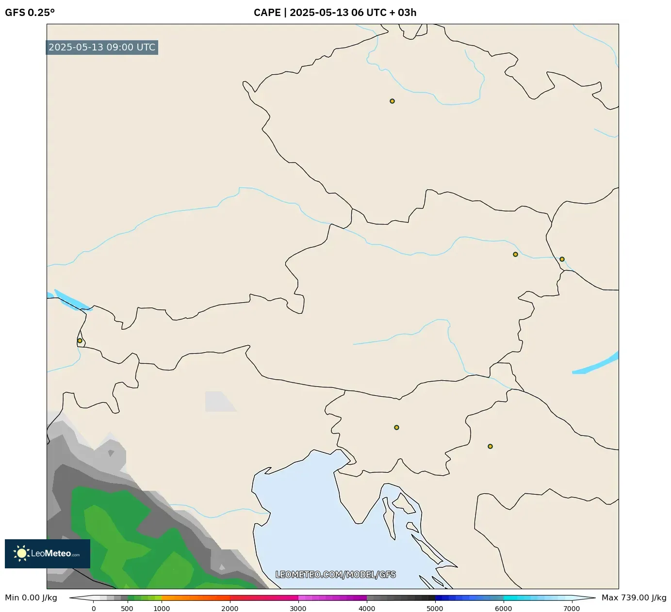 GFS model - Austria, CAPE GFS model - Austria, CAPE