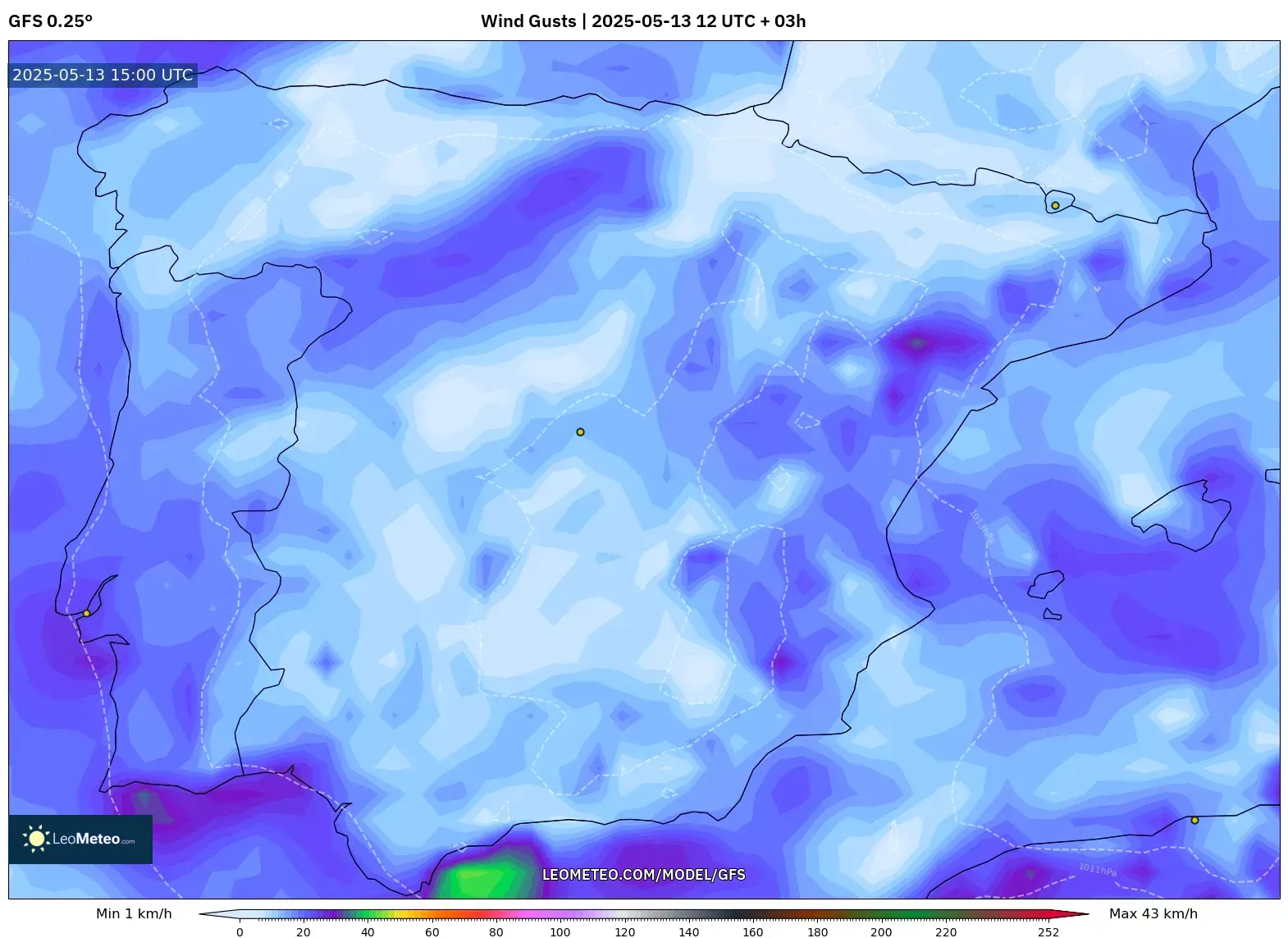 GFS model - Spain, Wind Gusts GFS model - Spain, Wind Gusts