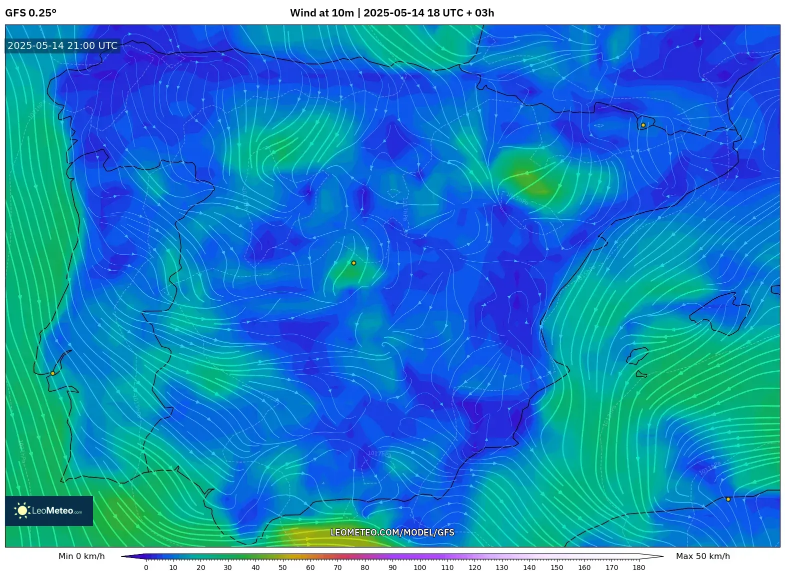 GFS model - Spain, Wind at 10m GFS model - Spain, Wind at 10m
