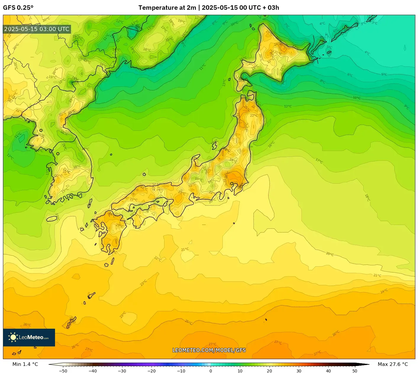 GFS model - Japan, Temperature at 2m GFS model - Japan, Temperature at 2m