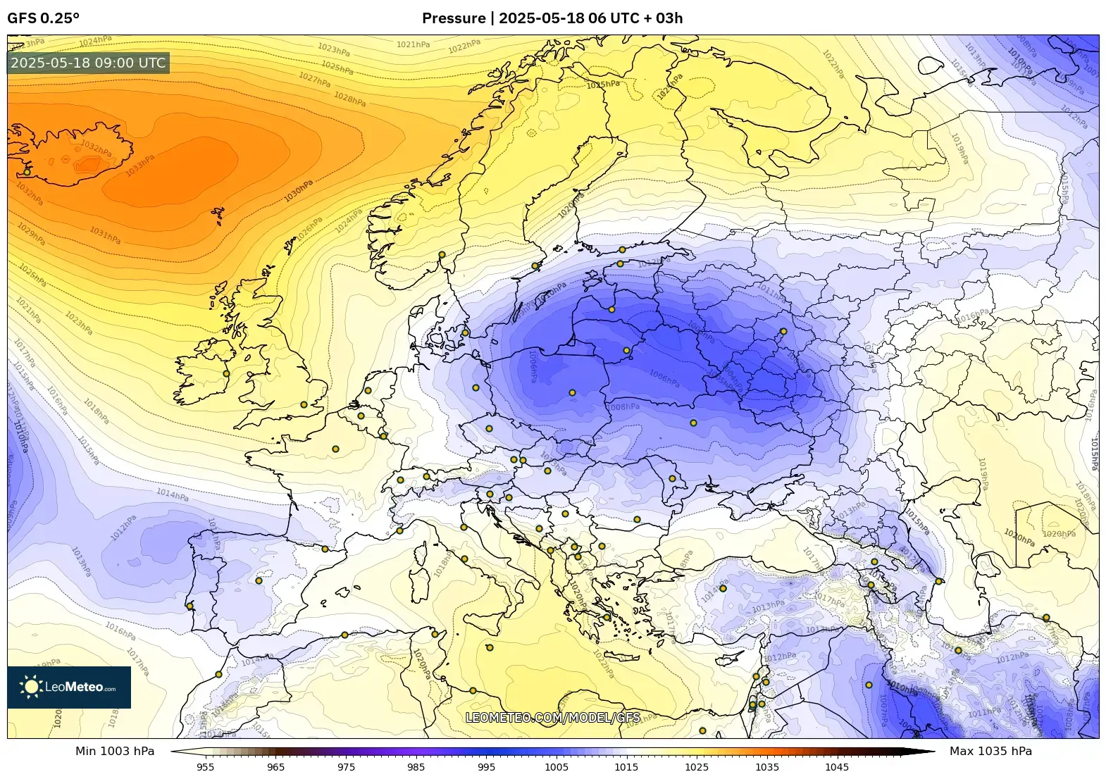 GFS model - Europe, Pressure