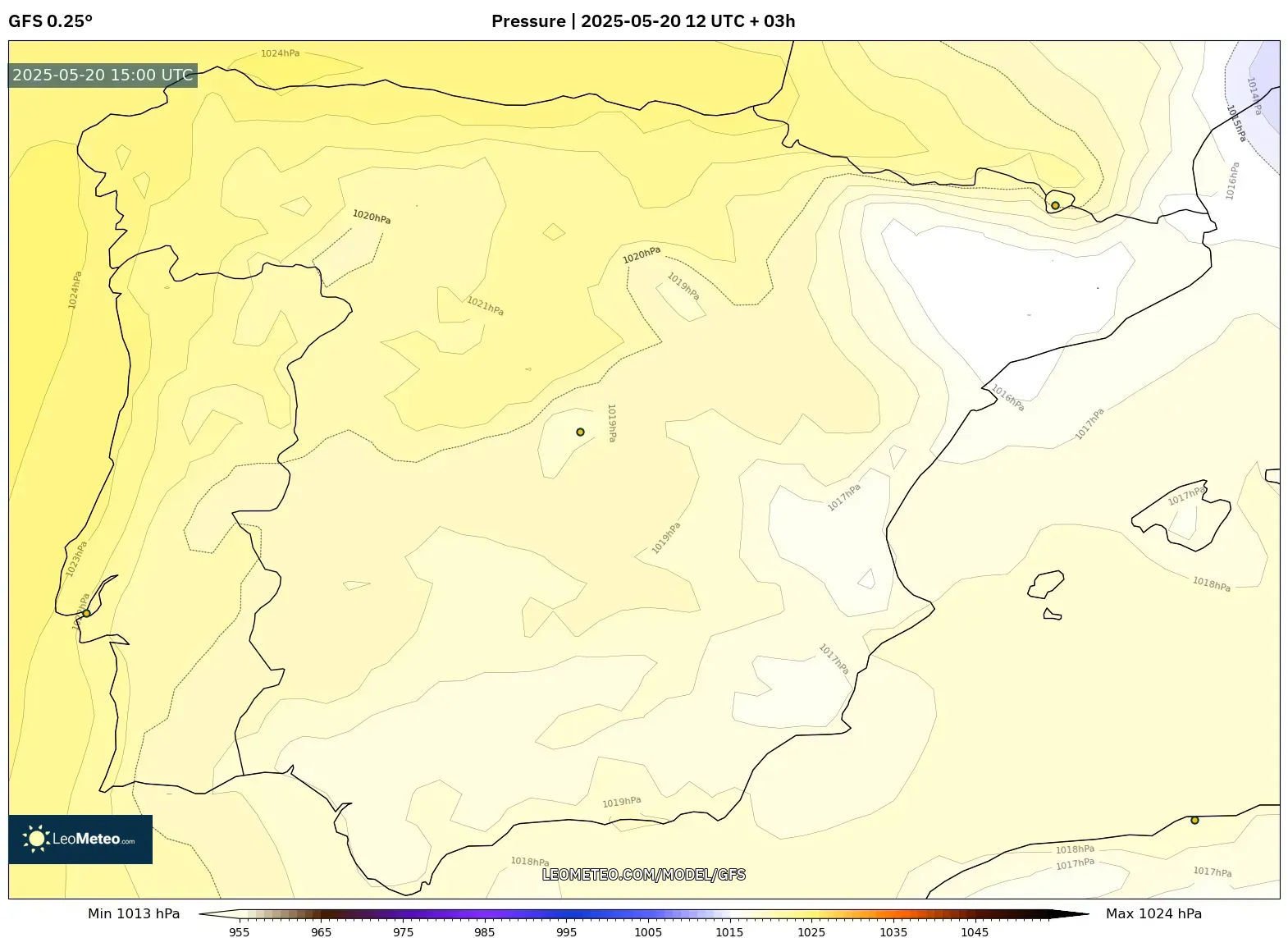 GFS model - Spain, Pressure GFS model - Spain, Pressure