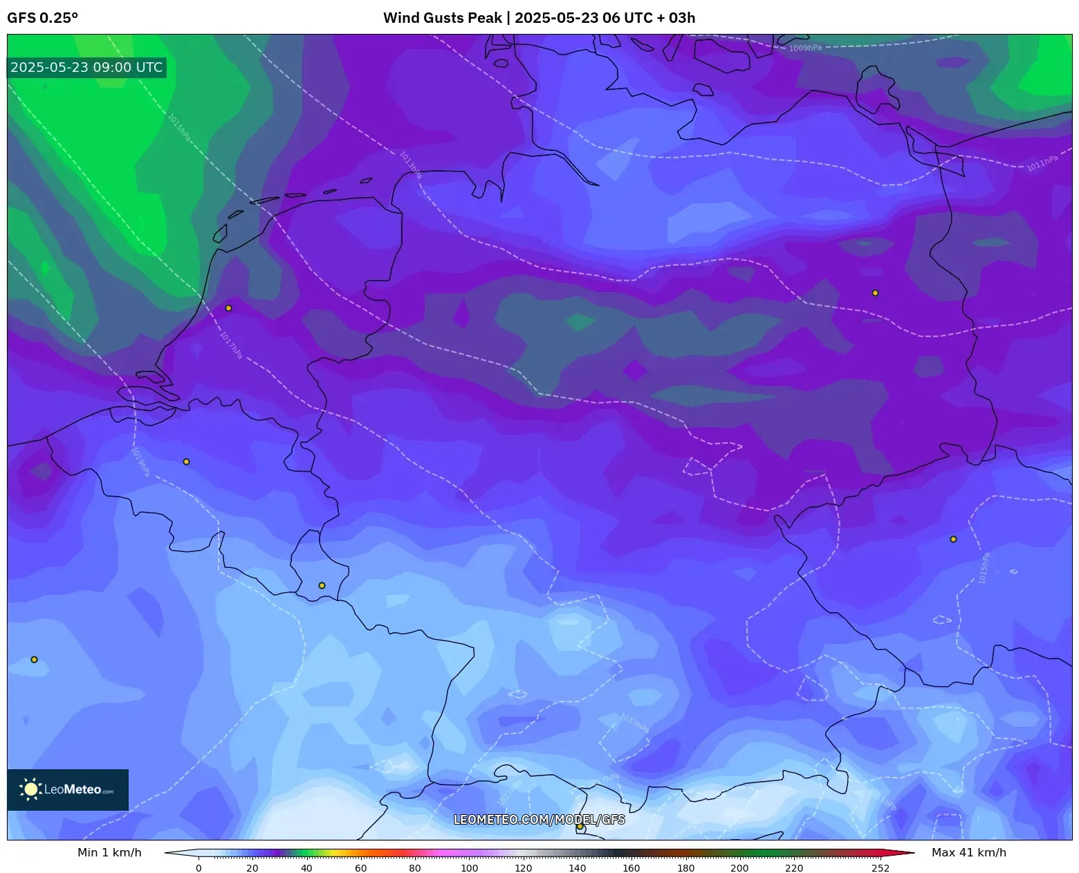 GFS model - Germany, Wind Gusts Peak GFS model - Germany, Wind Gusts Peak