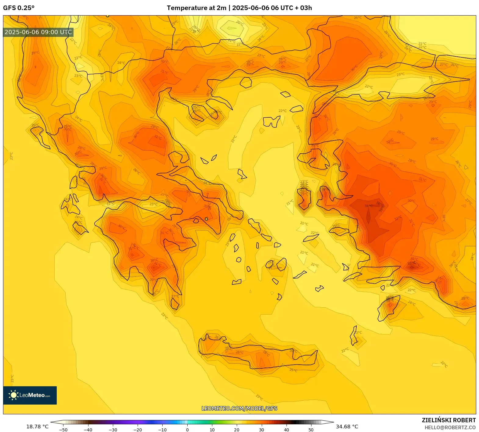 GFS model - Greece, Temperature at 2m GFS model - Greece, Temperature at 2m