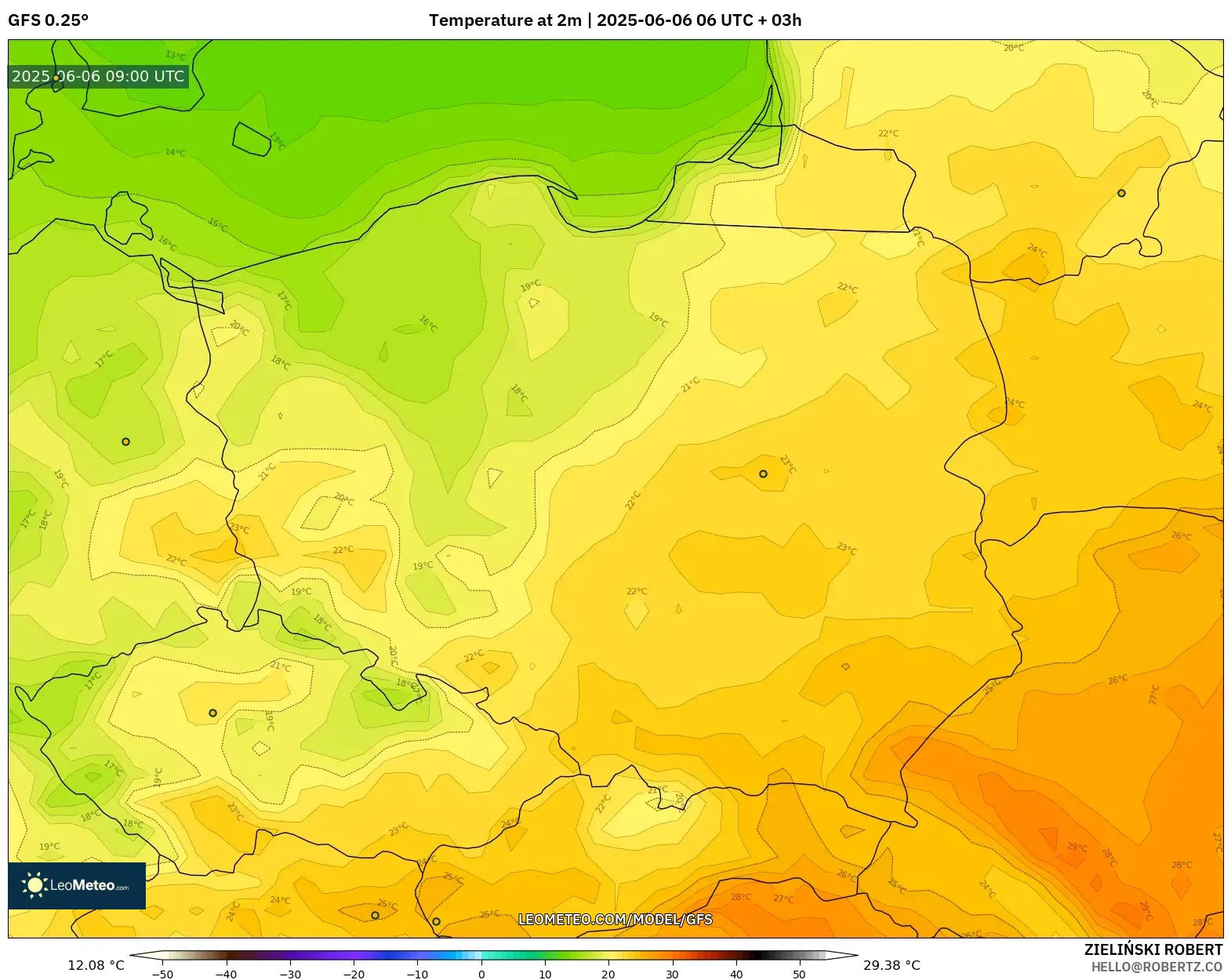 GFS model - Poland, Temperature at 2m GFS model - Poland, Temperature at 2m