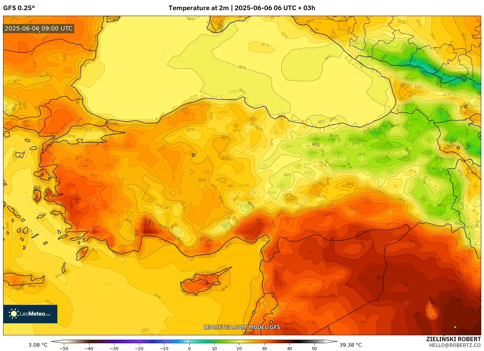 GFS model - Turkey, Temperature at 2m GFS model - Turkey, Temperature at 2m