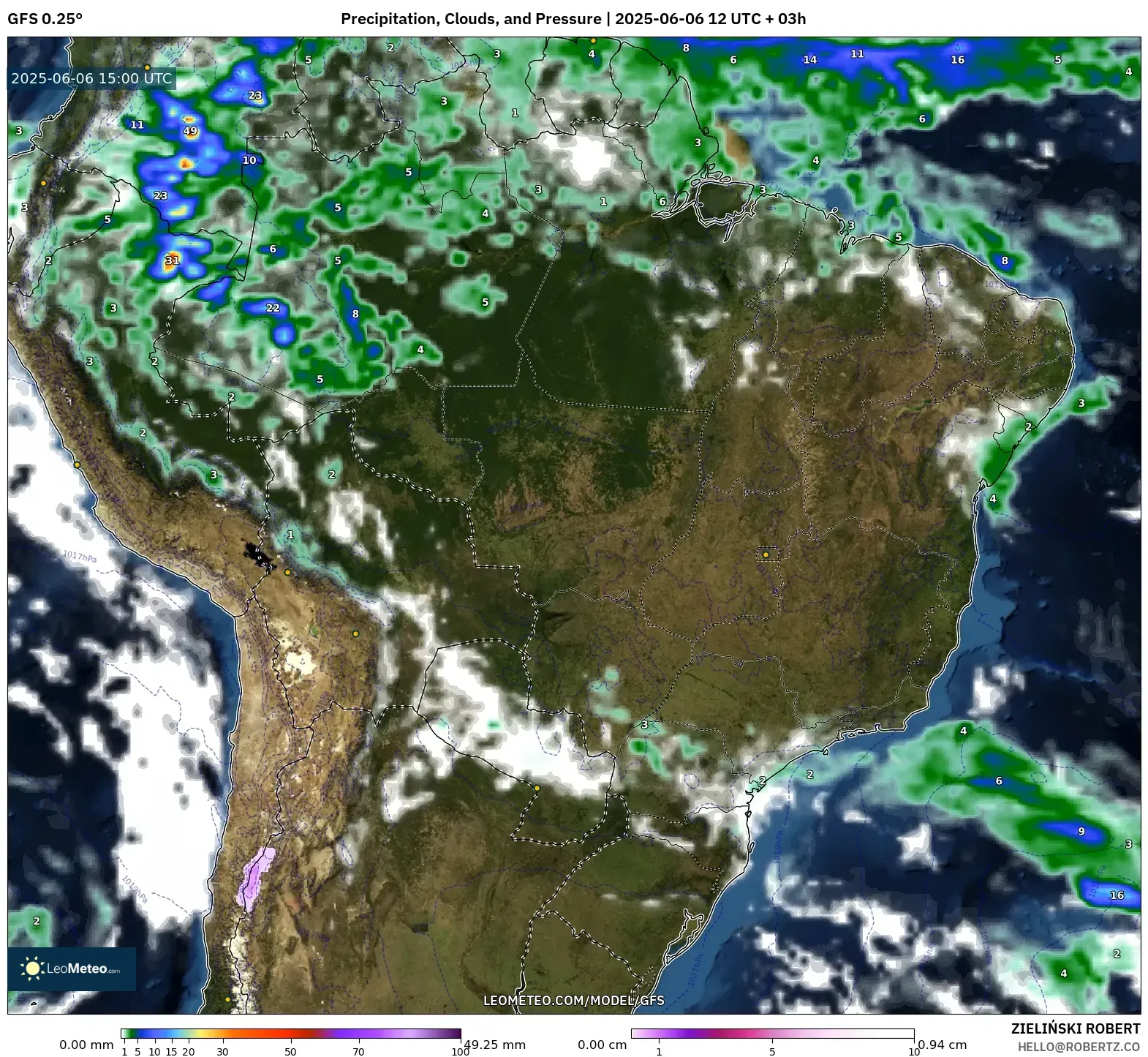 GFS model - Brazil, Precipitation, Clouds, and Pressure GFS model - Brazil, Precipitation, Clouds, and Pressure