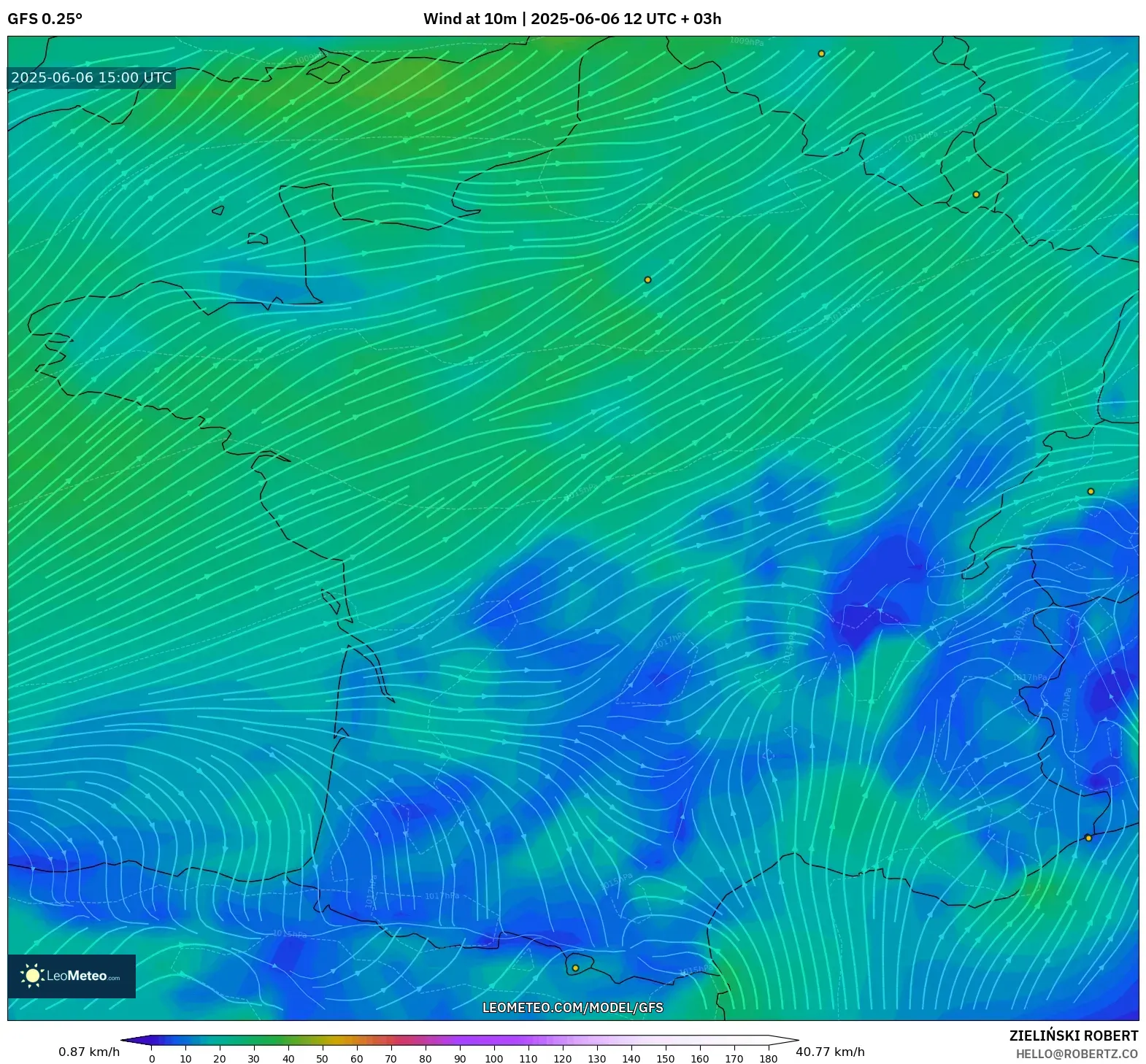 GFS model - France, Wind at 10m GFS model - France, Wind at 10m