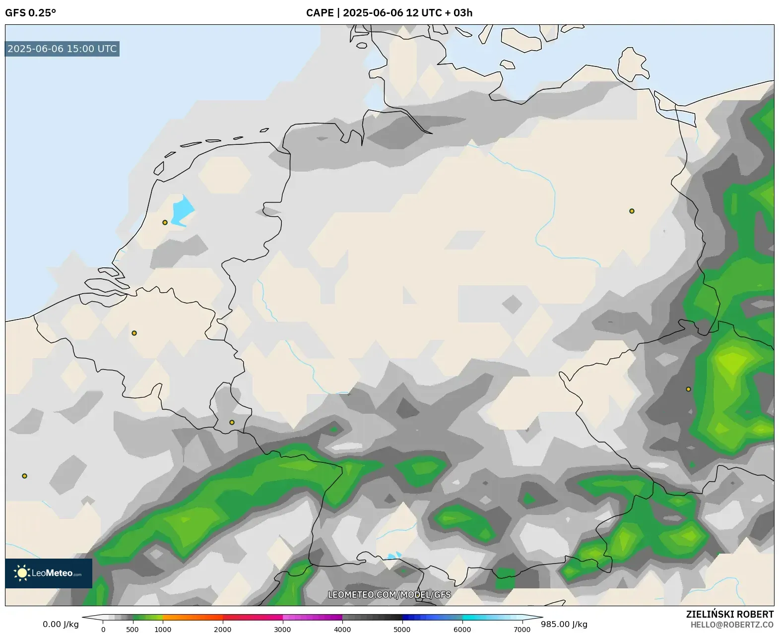 GFS model - Germany, CAPE GFS model - Germany, CAPE