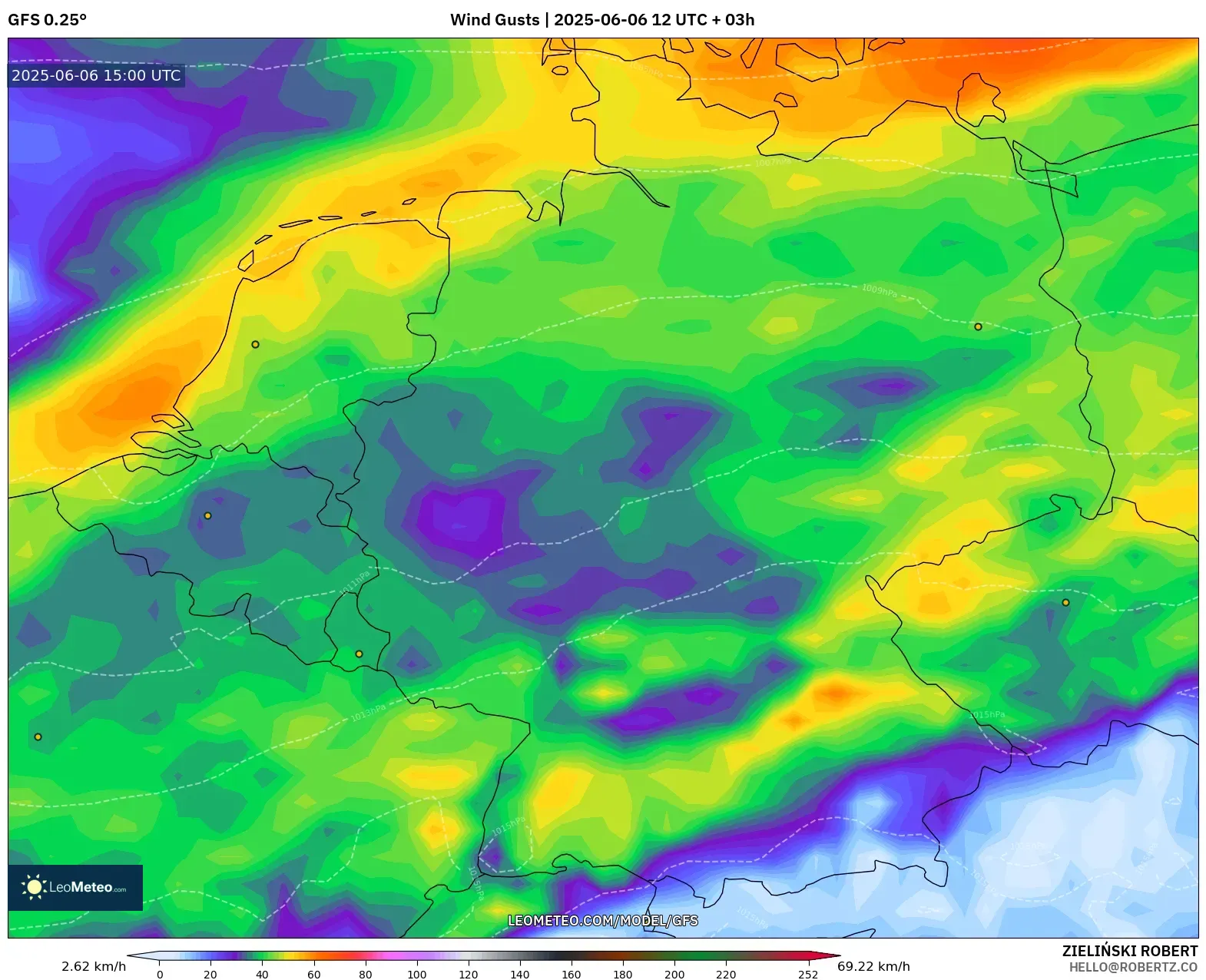 GFS model - Germany, Wind Gusts GFS model - Germany, Wind Gusts