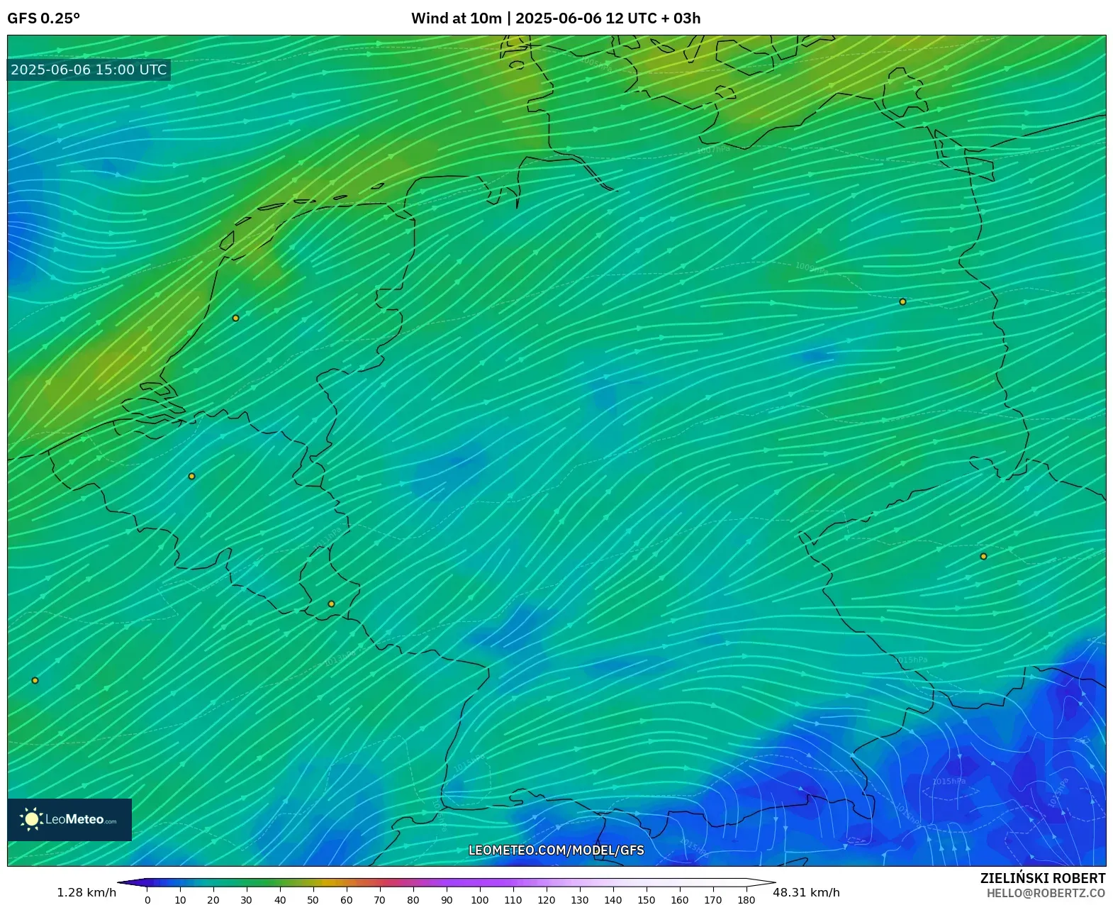 GFS model - Germany, Wind at 10m GFS model - Germany, Wind at 10m