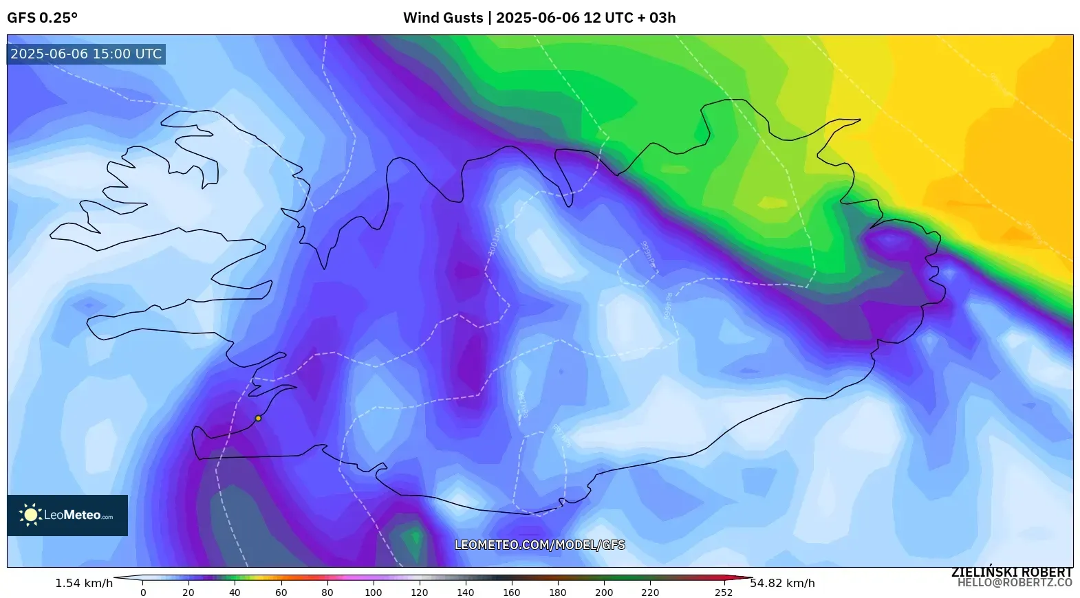 GFS model - Iceland, Wind Gusts GFS model - Iceland, Wind Gusts