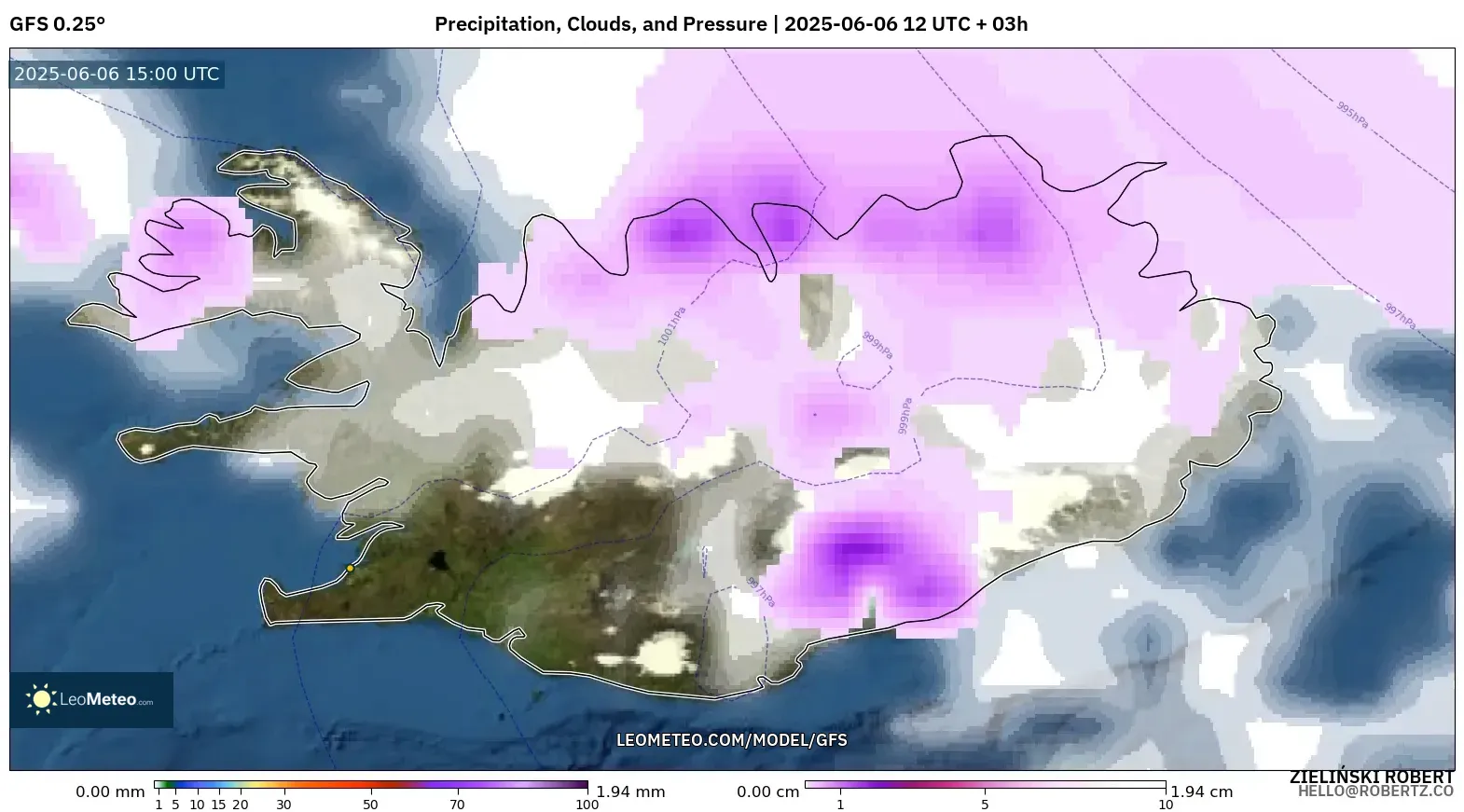 GFS model - Iceland, Precipitation, Clouds, and Pressure GFS model - Iceland, Precipitation, Clouds, and Pressure