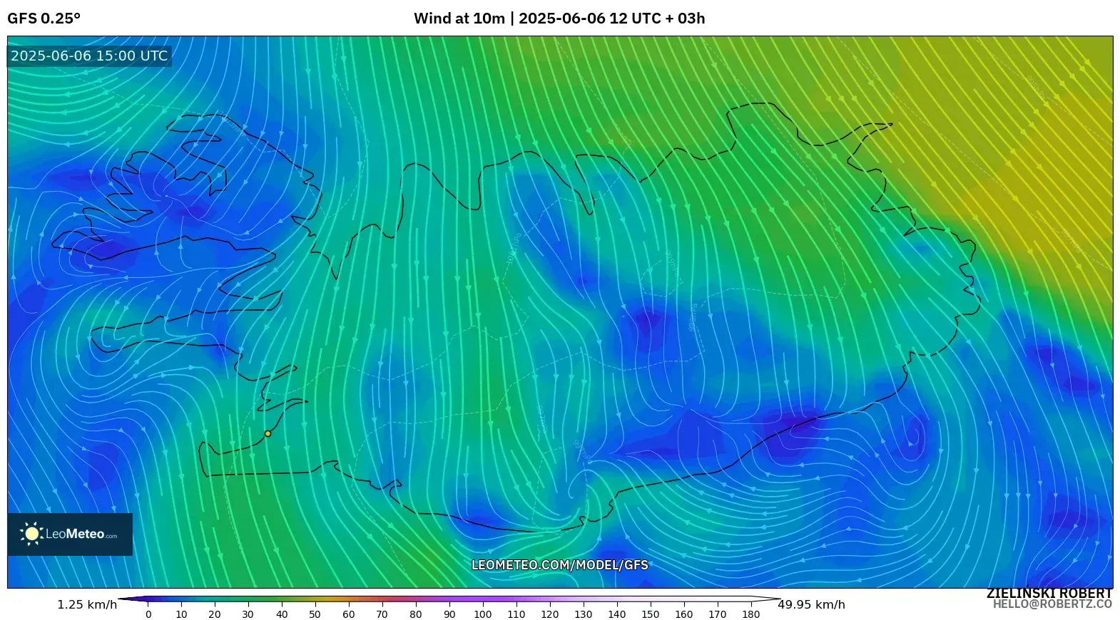 GFS model - Iceland, Wind at 10m GFS model - Iceland, Wind at 10m