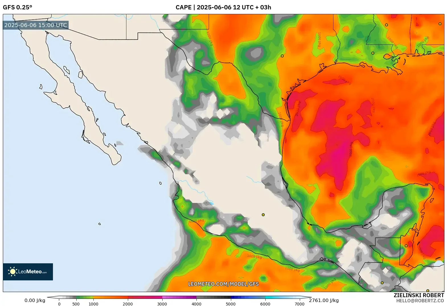 GFS model - Mexico, CAPE GFS model - Mexico, CAPE