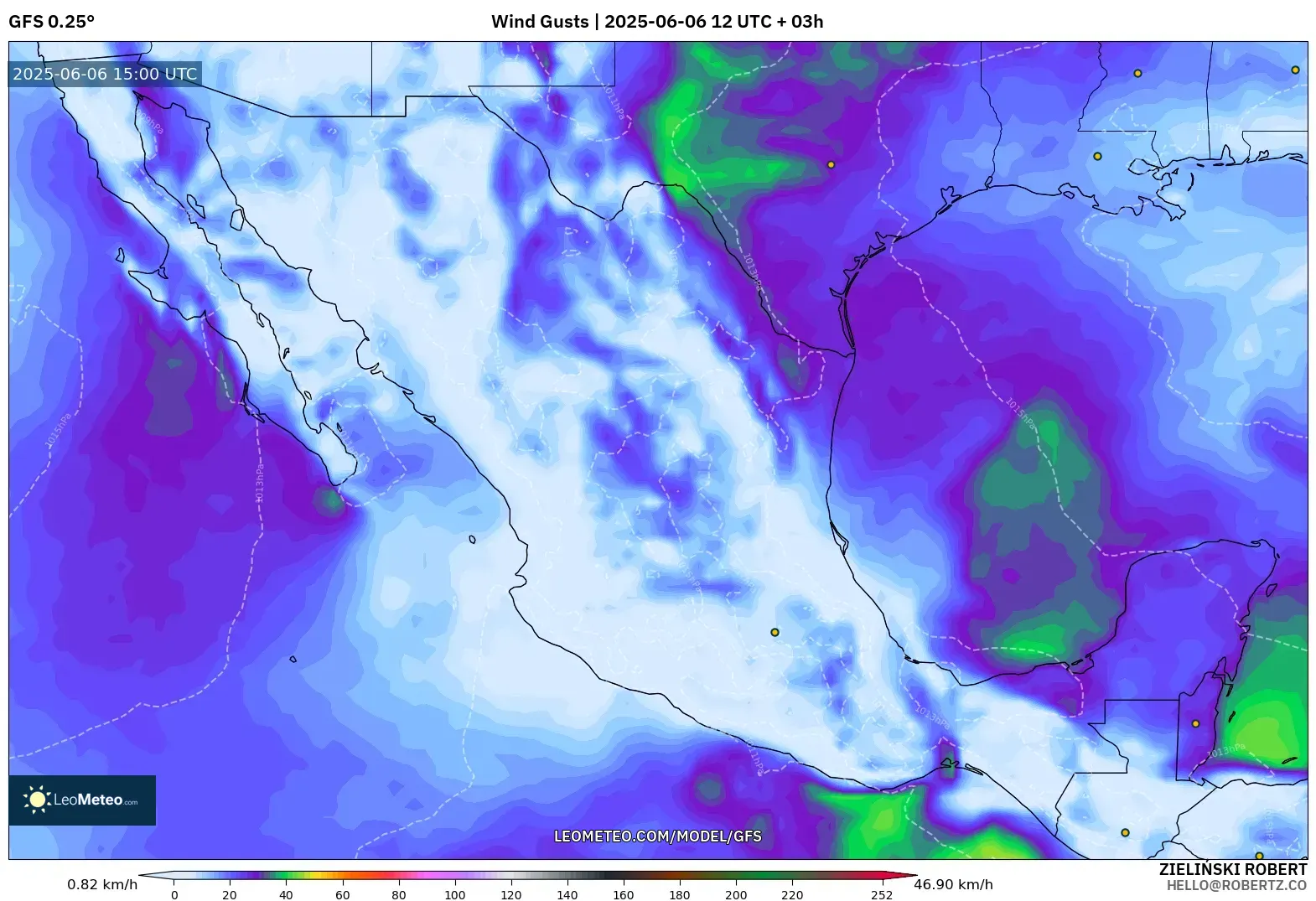 GFS model - Mexico, Wind Gusts GFS model - Mexico, Wind Gusts