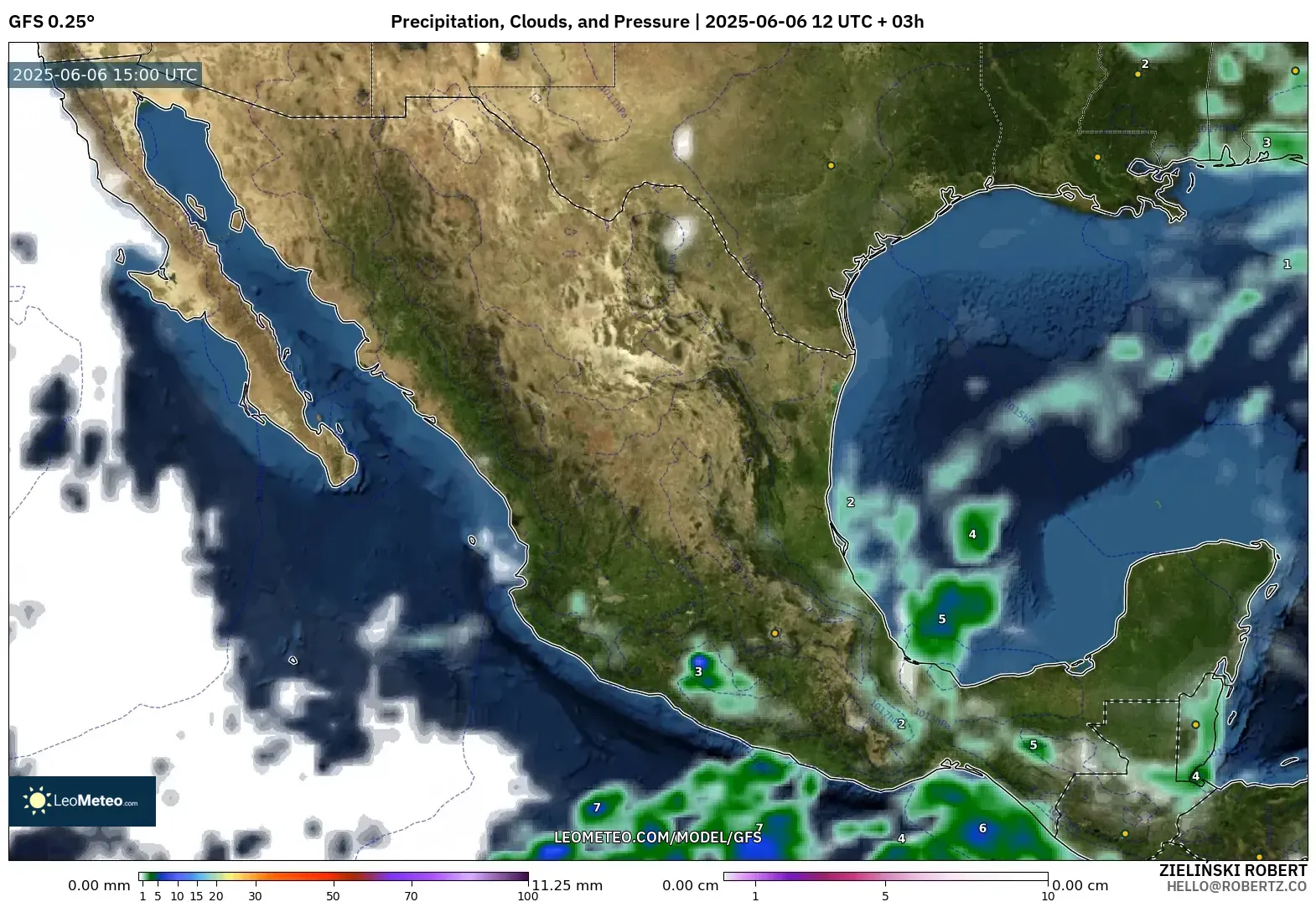 GFS model - Mexico, Precipitation, Clouds, and Pressure GFS model - Mexico, Precipitation, Clouds, and Pressure