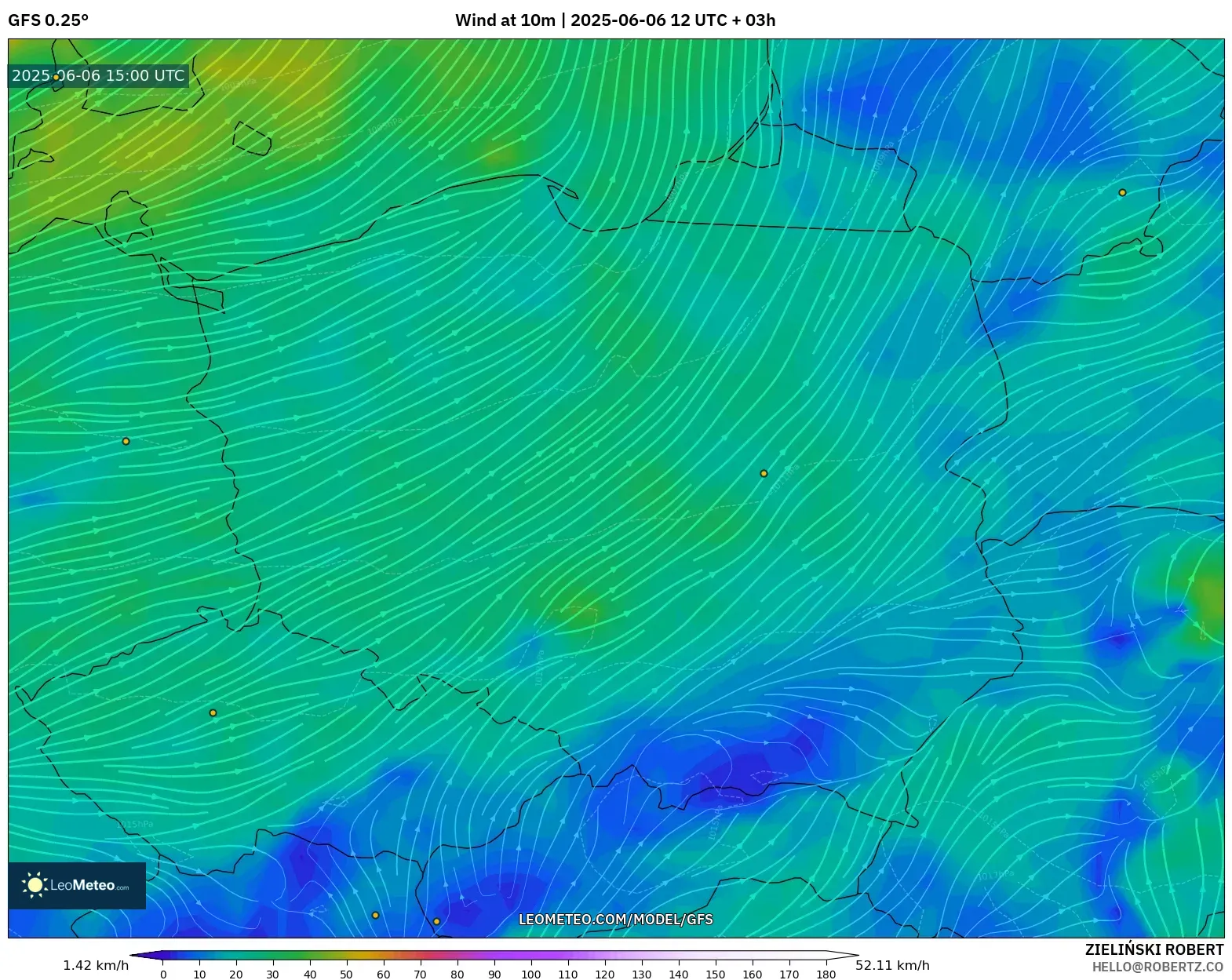 GFS model - Poland, Wind at 10m GFS model - Poland, Wind at 10m