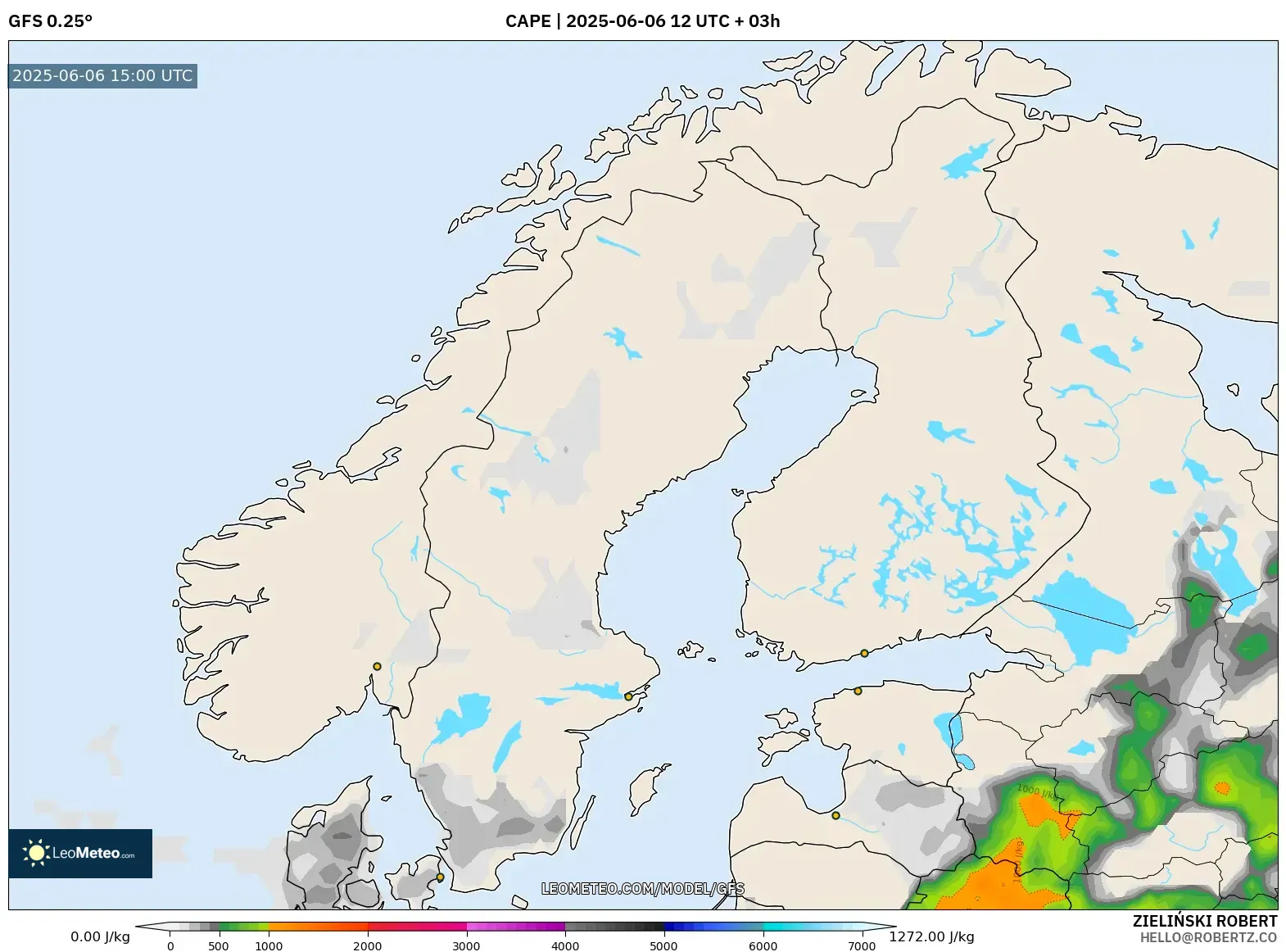 GFS model - Scandinavia, CAPE GFS model - Scandinavia, CAPE
