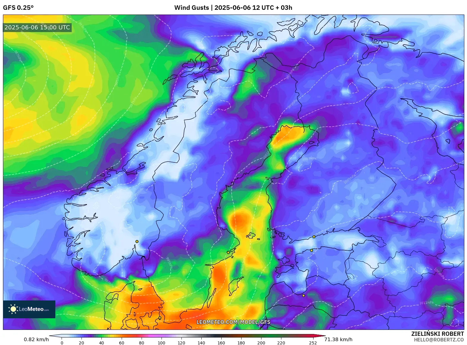 GFS model - Scandinavia, Wind Gusts GFS model - Scandinavia, Wind Gusts