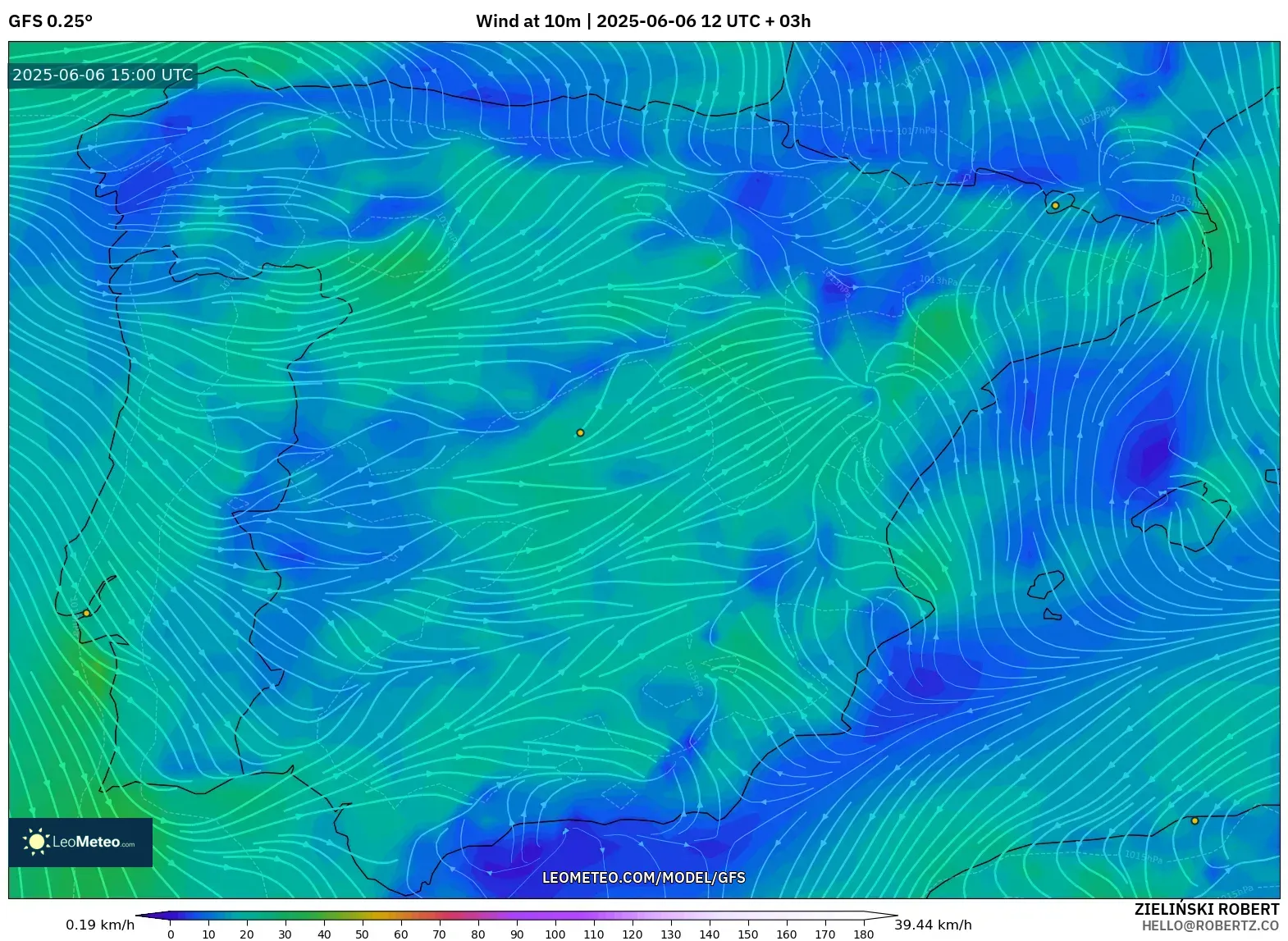 GFS model - Spain, Wind at 10m GFS model - Spain, Wind at 10m