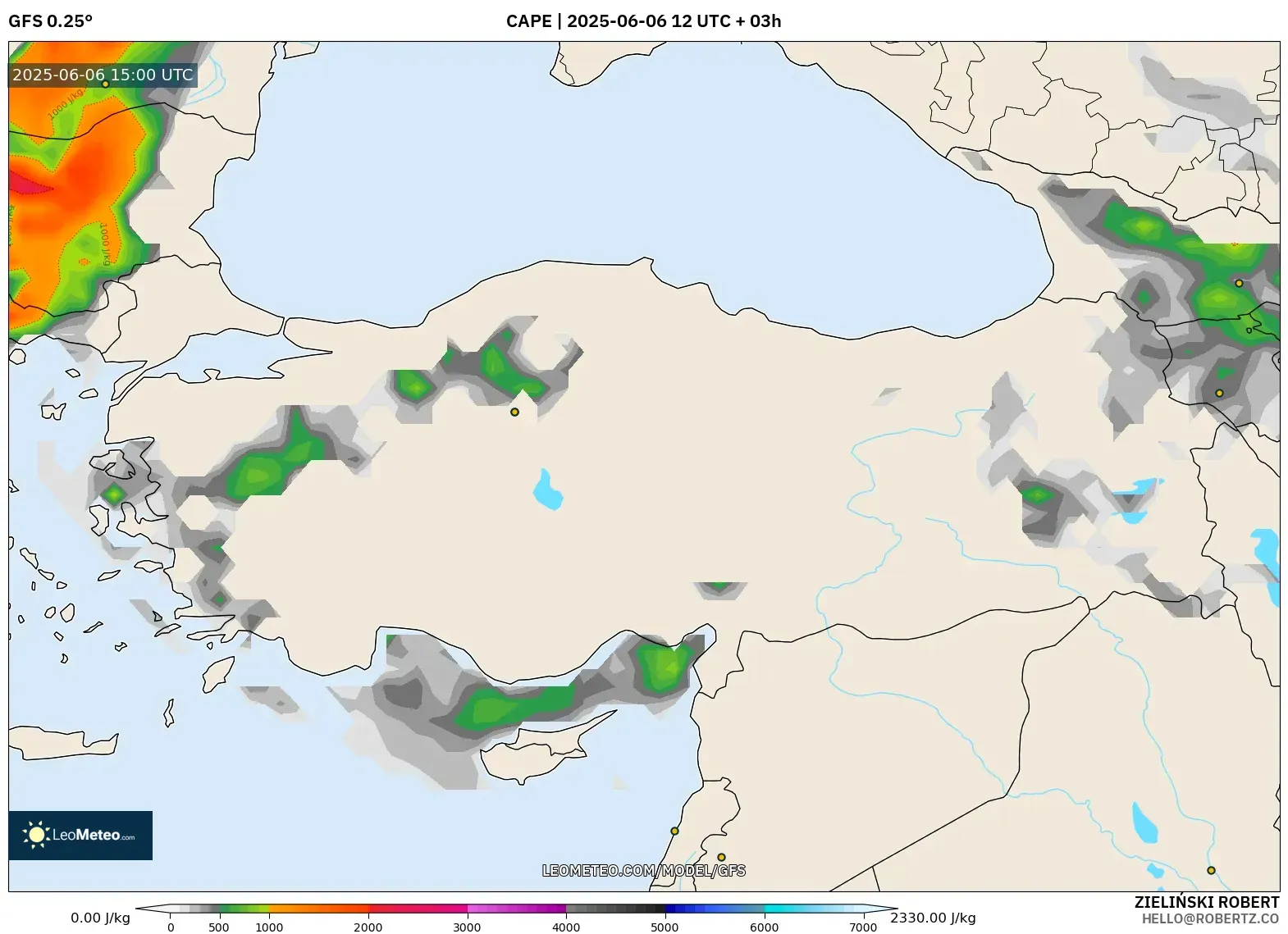 GFS model - Turkey, CAPE GFS model - Turkey, CAPE