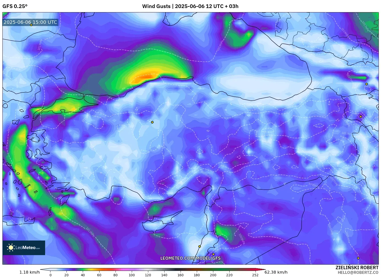 GFS model - Turkey, Wind Gusts GFS model - Turkey, Wind Gusts