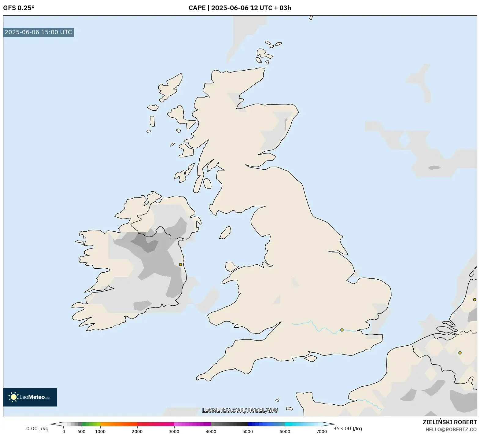 GFS model - United Kingdom, CAPE GFS model - United Kingdom, CAPE
