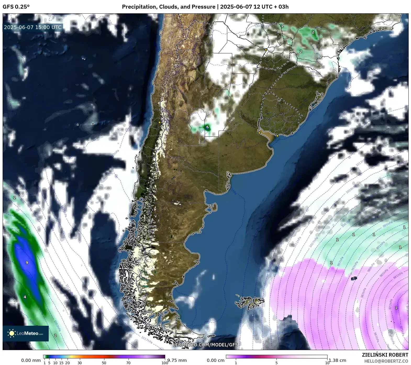 GFS model - Argentina, Curah Hujan, Awan, dan Tekanan