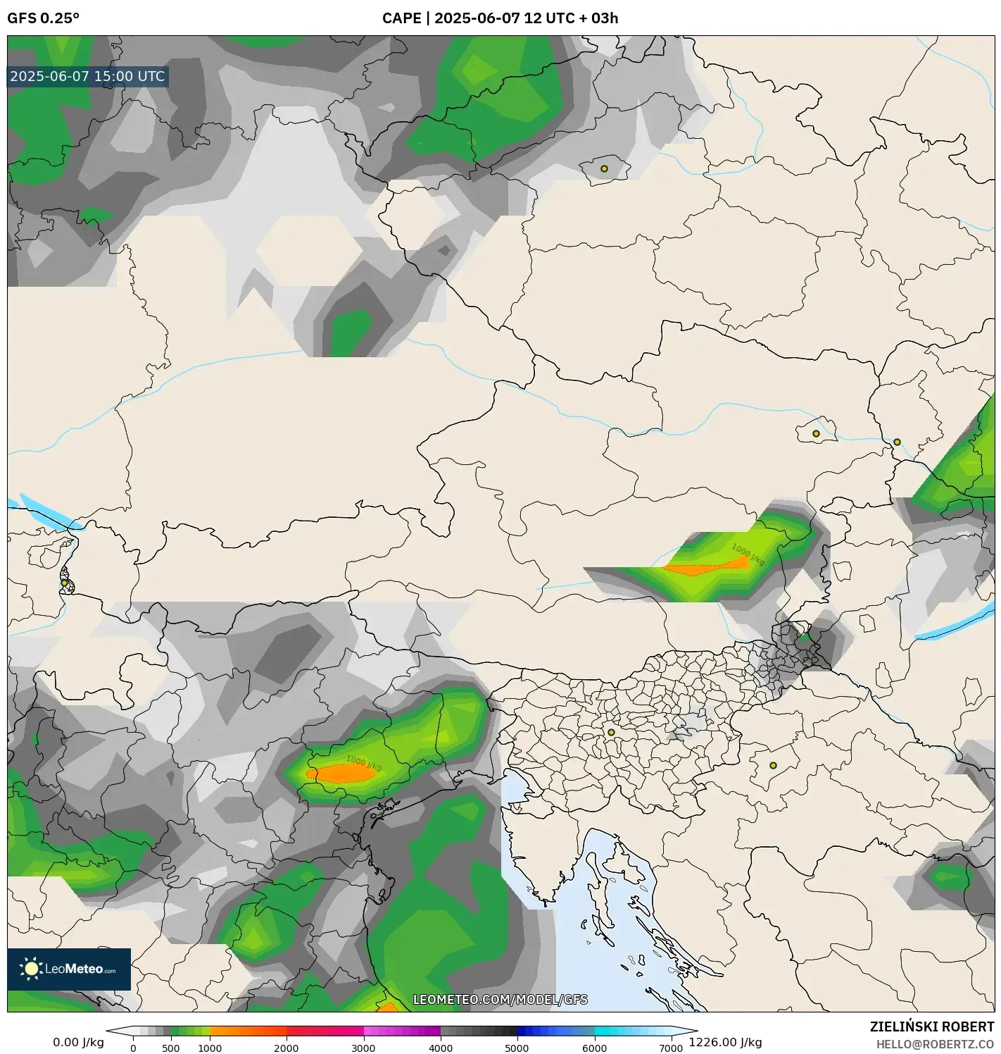 GFS model - Austria, CAPE