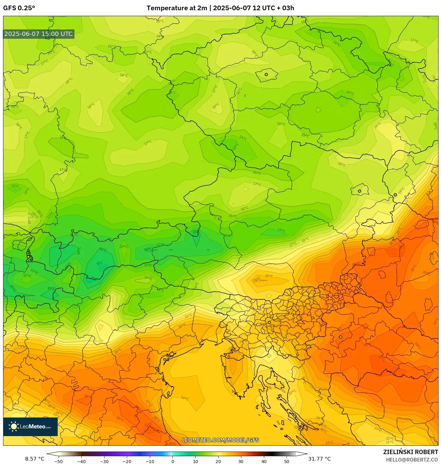 GFS model - Austria, Suhu 2 m