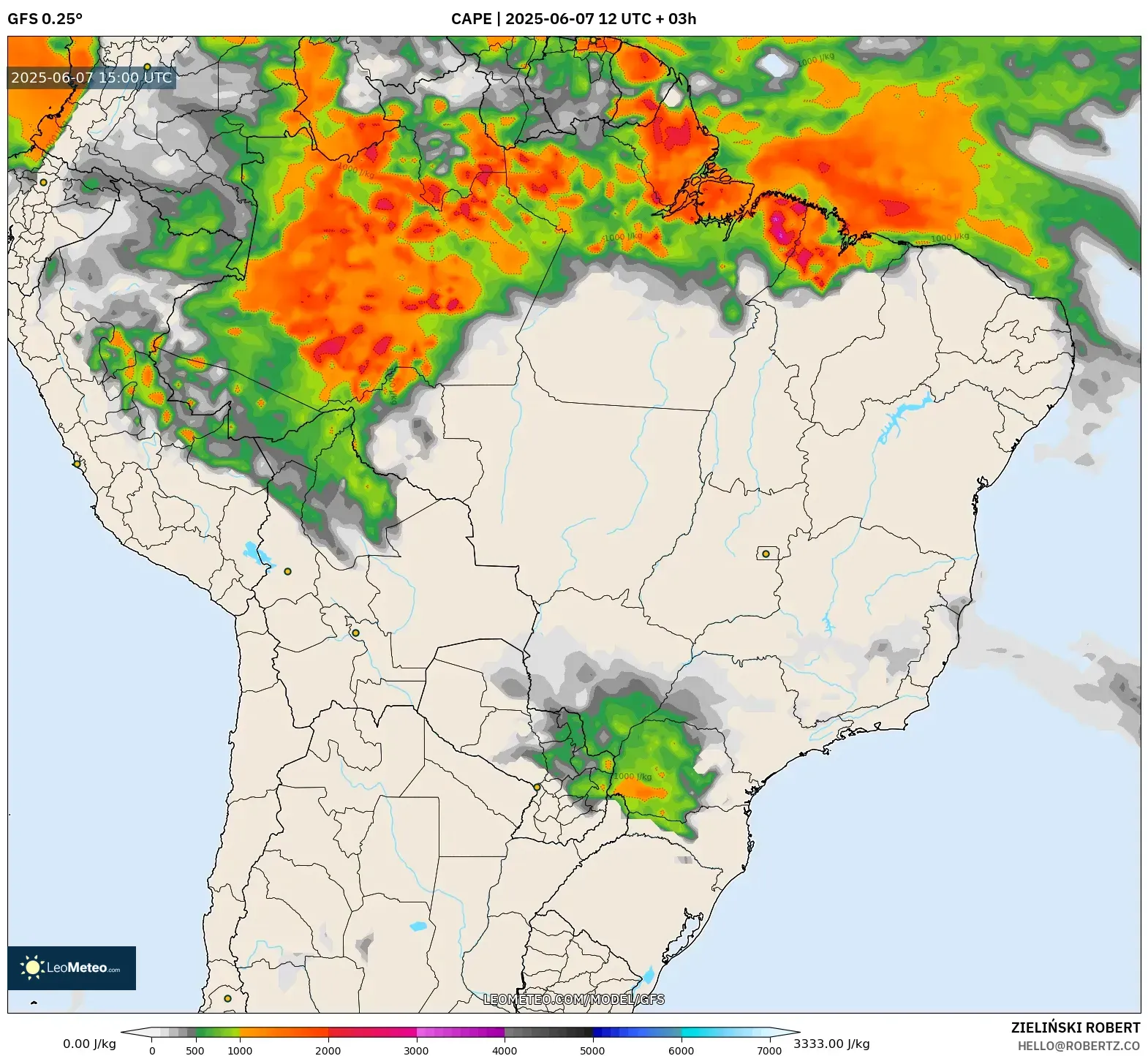 GFS model - Brasil, CAPE