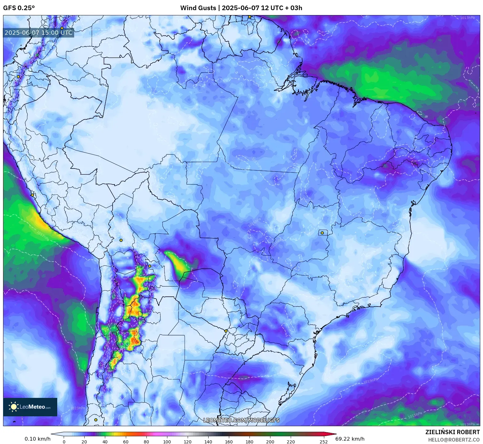 GFS model - Brasil, Hembusan Angin