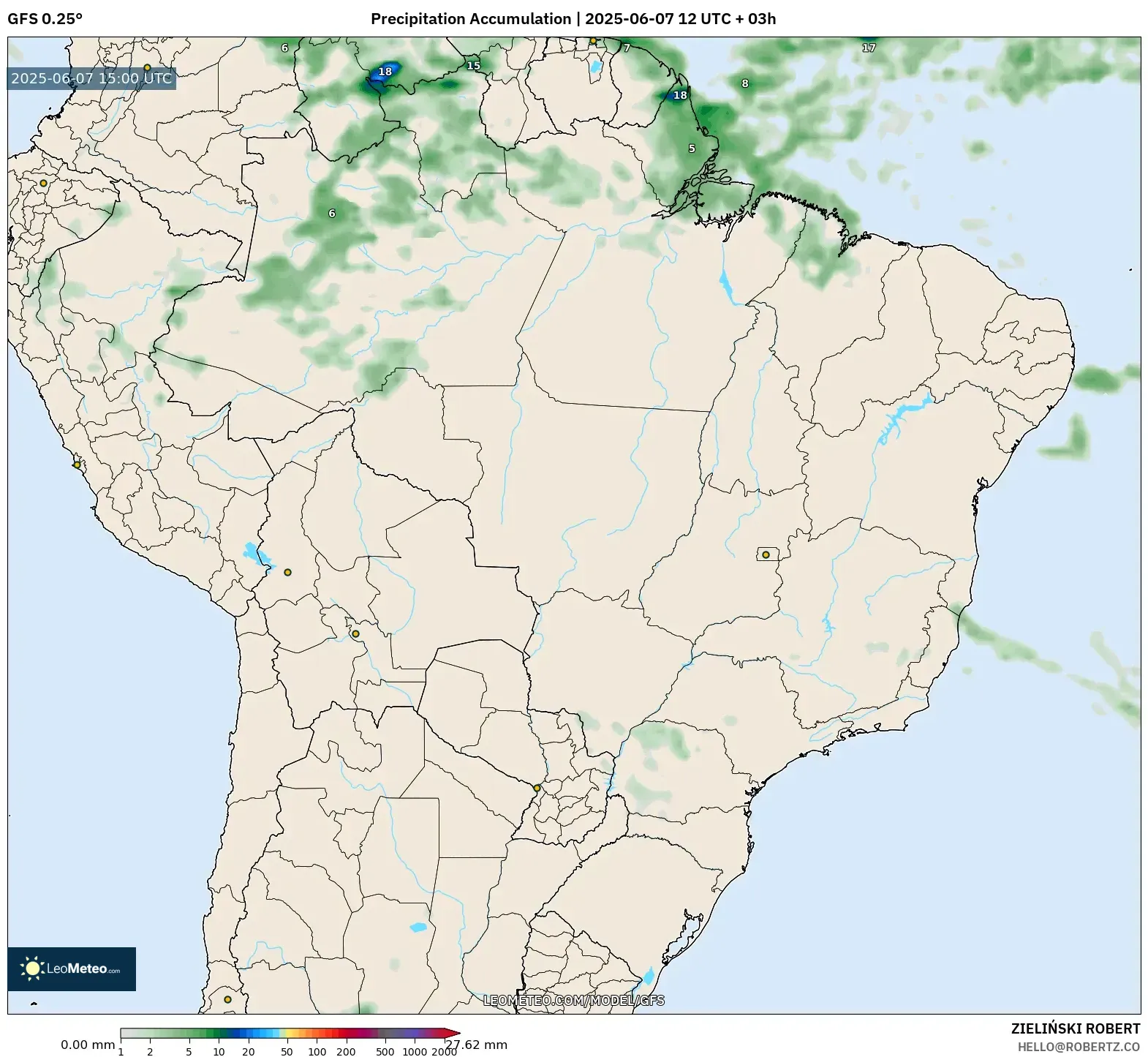 GFS model - Brasil, Akumulasi Curah Hujan GFS model - Brasil, Akumulasi Curah Hujan