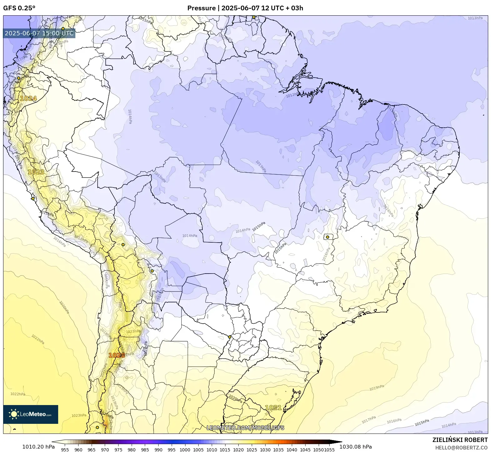 GFS model - Brasil, Tekanan GFS model - Brasil, Tekanan