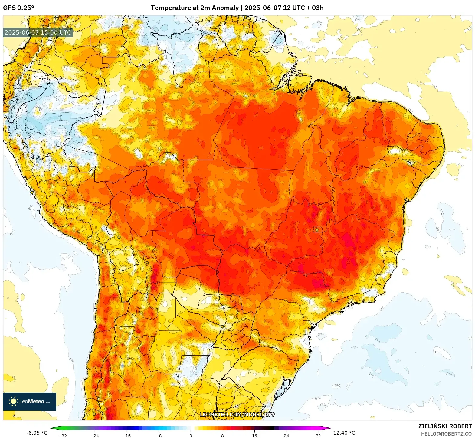 GFS model - Brasil, Anomali Suhu 2 m GFS model - Brasil, Anomali Suhu 2 m