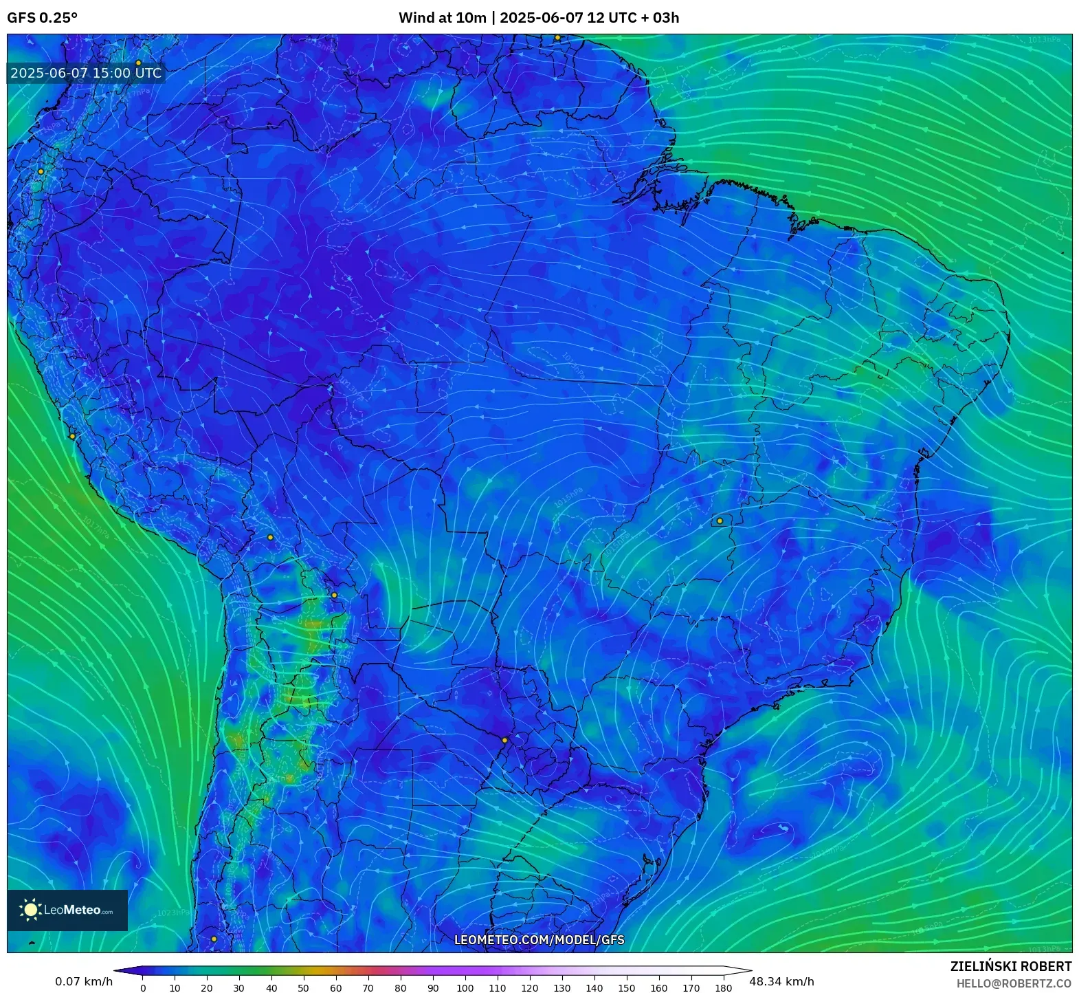 GFS model - Brasil, Angin 10 m