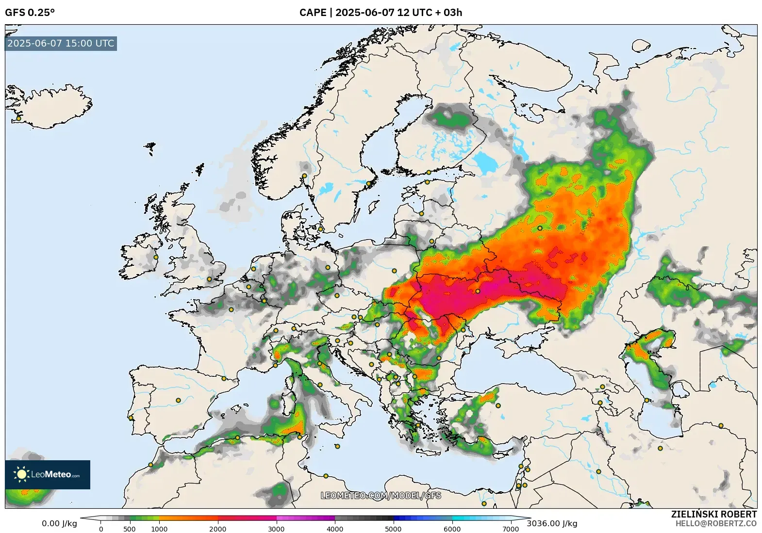 GFS model - Eropa, CAPE