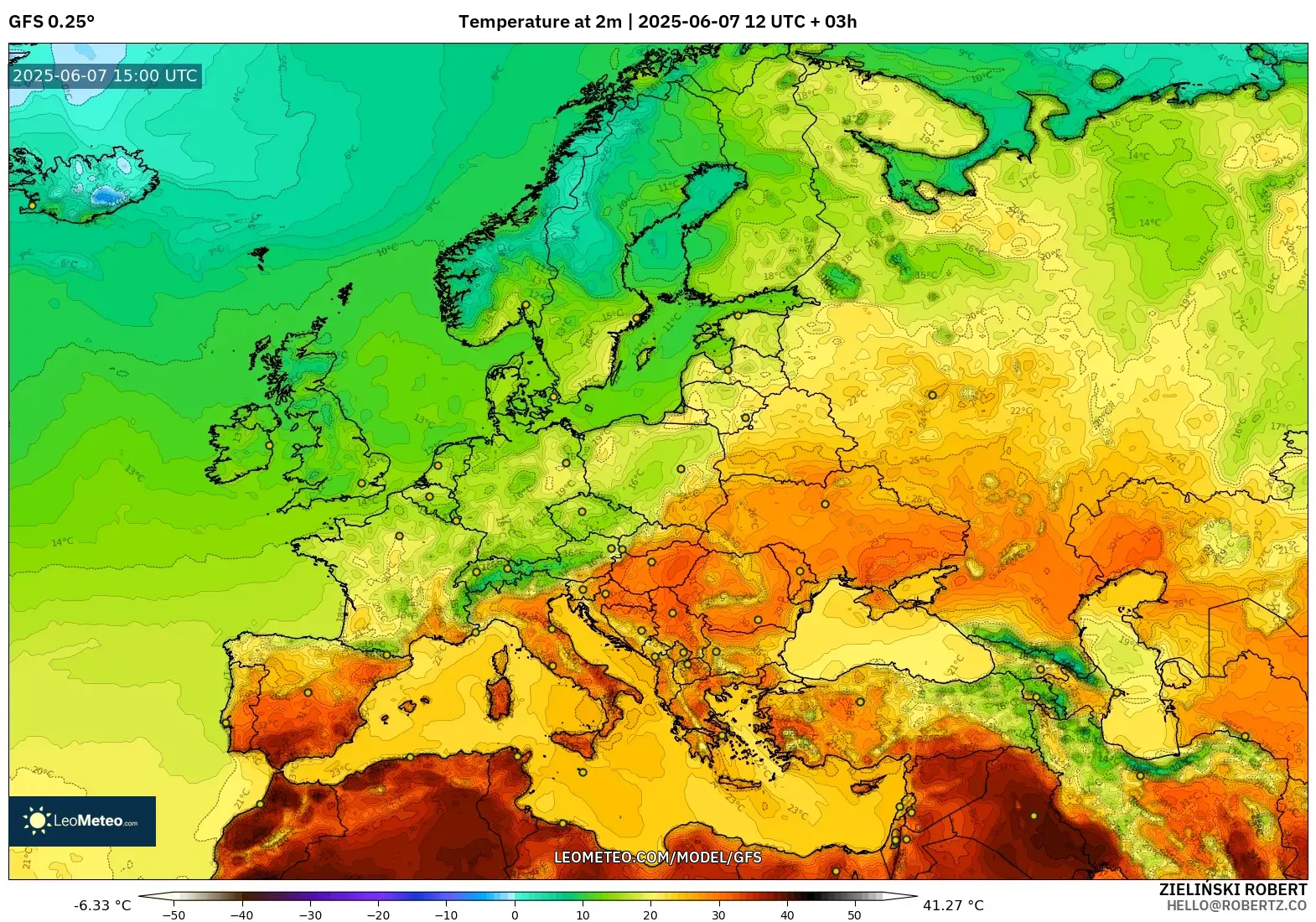 GFS model - Eropa, Suhu 2 m