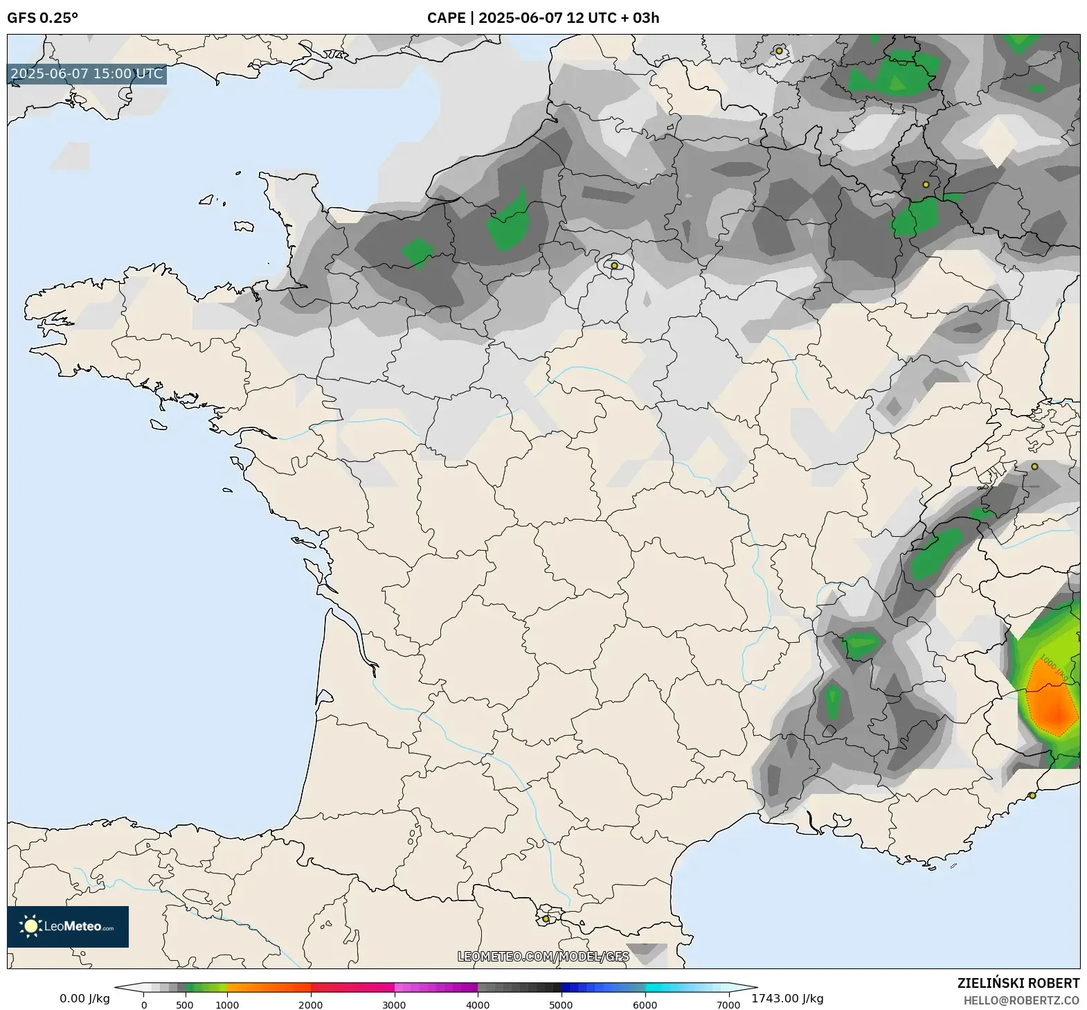 GFS model - Prancis, CAPE