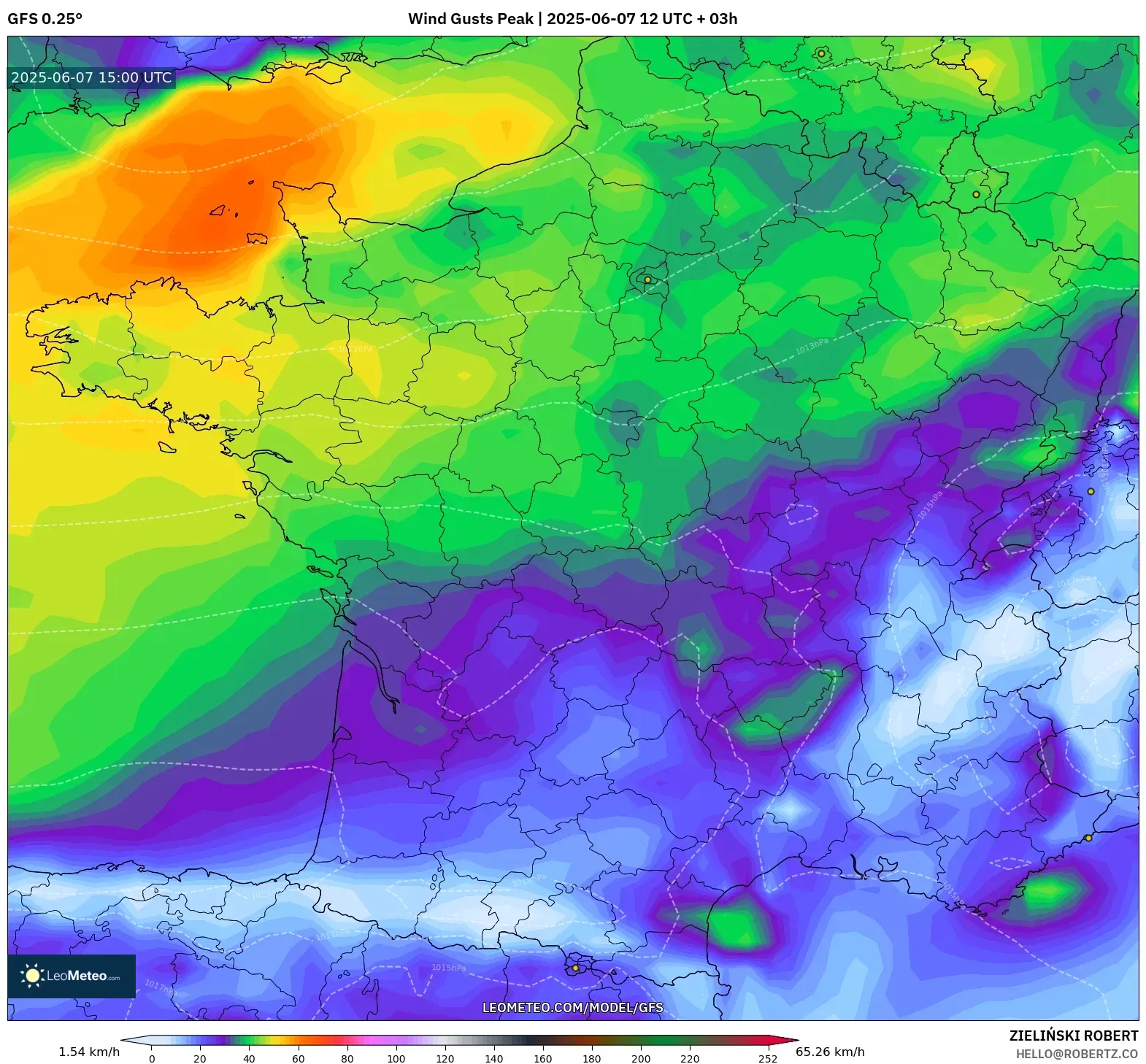 GFS model - Prancis, Puncak Hembusan
