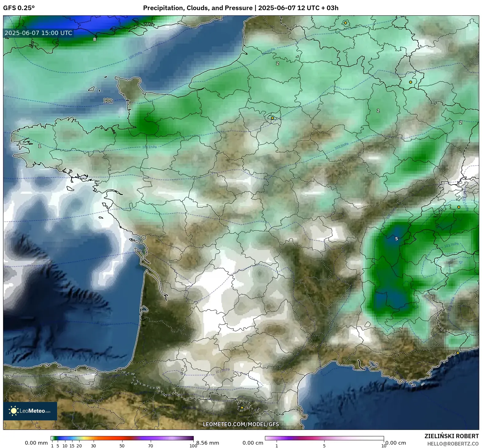 GFS model - Prancis, Curah Hujan, Awan, dan Tekanan GFS model - Prancis, Curah Hujan, Awan, dan Tekanan