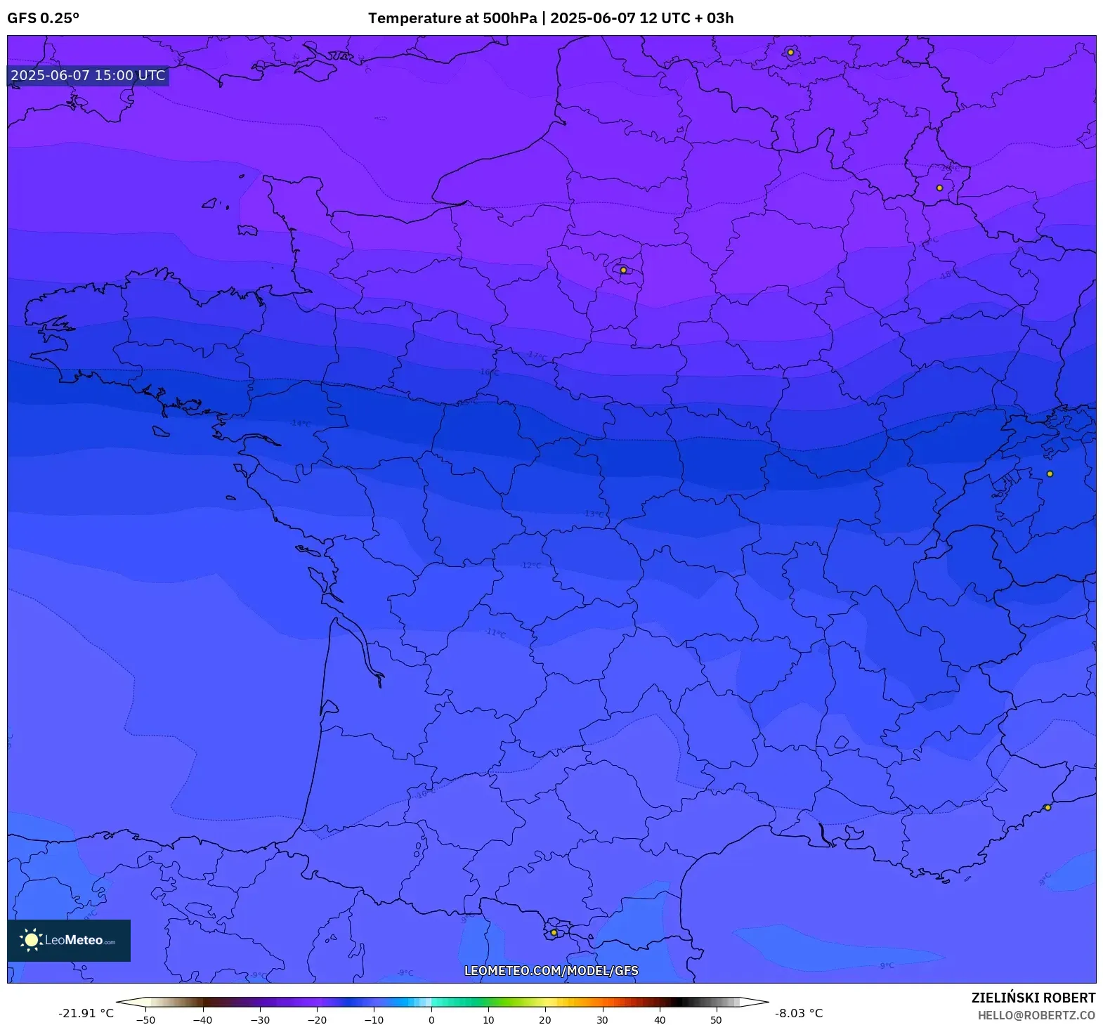GFS model - Prancis, Suhu 500 hPa
