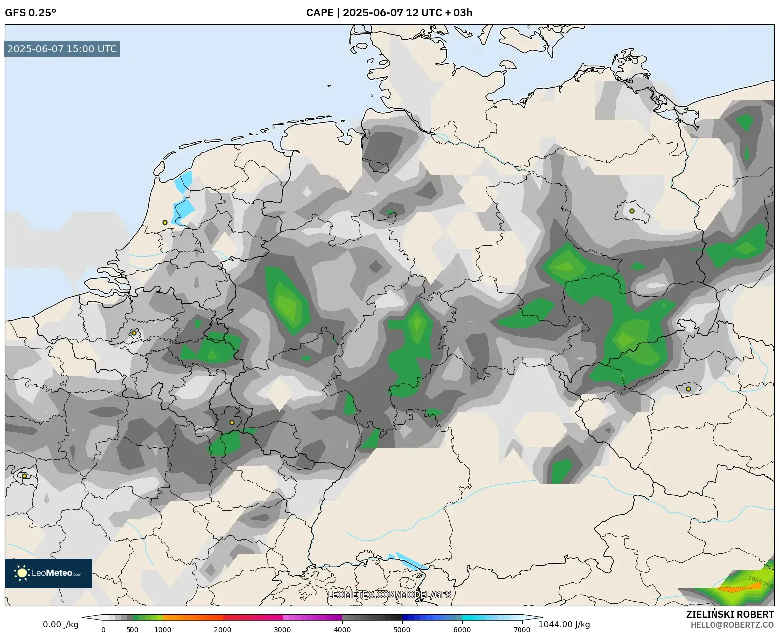 GFS model - Jerman, CAPE GFS model - Jerman, CAPE