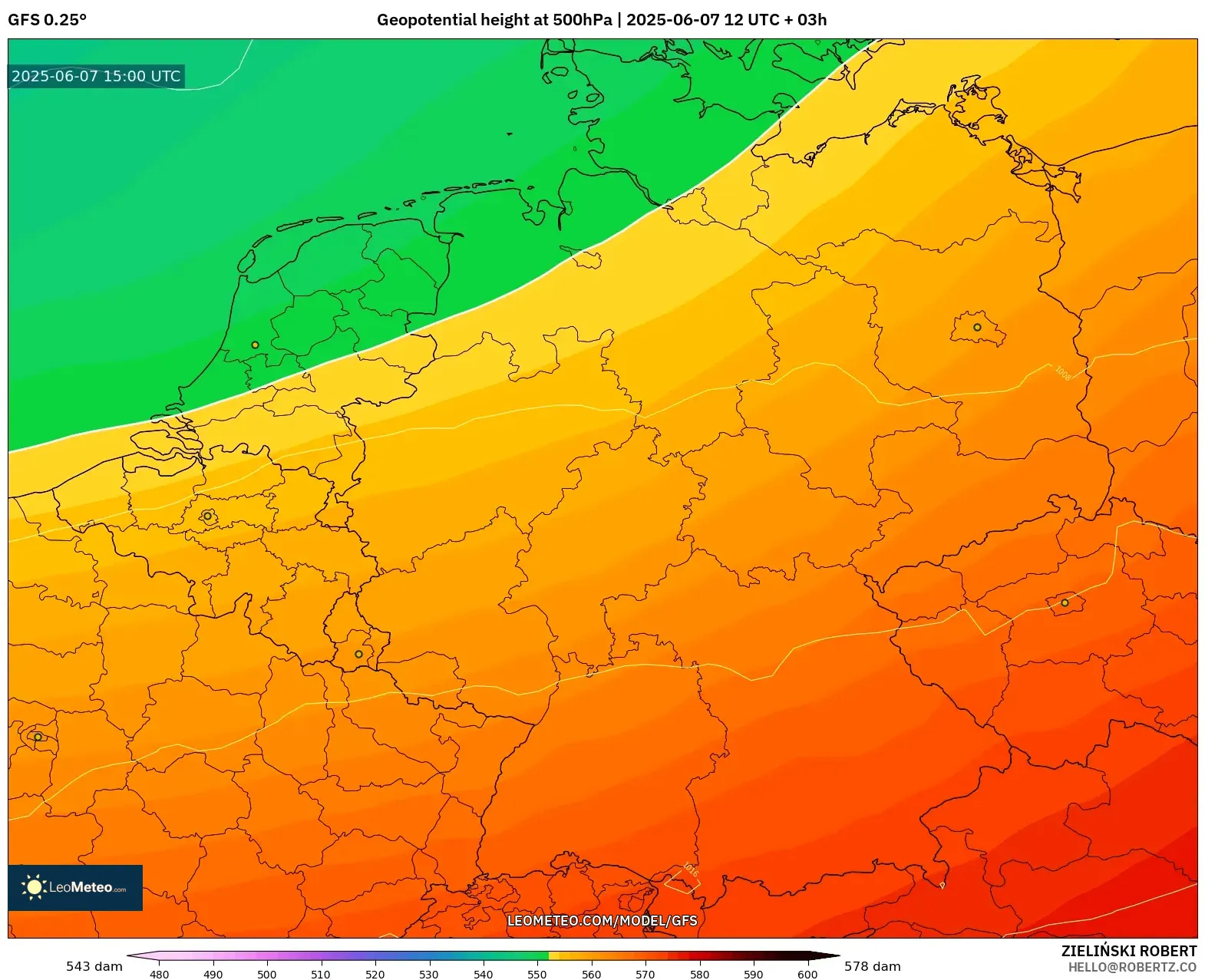 GFS model - Jerman, Ketinggian geopotensial pada 500 hPa GFS model - Jerman, Ketinggian geopotensial pada 500 hPa