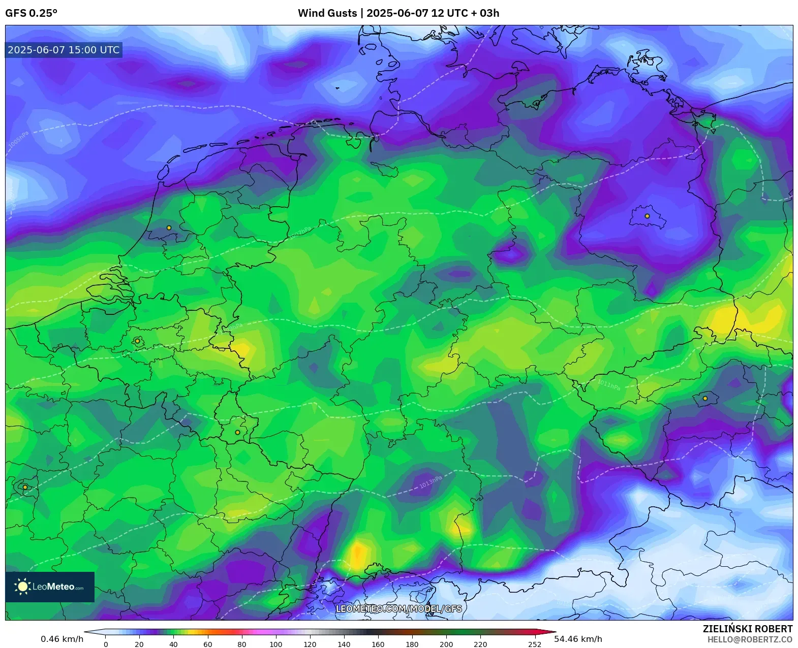 GFS model - Jerman, Hembusan Angin
